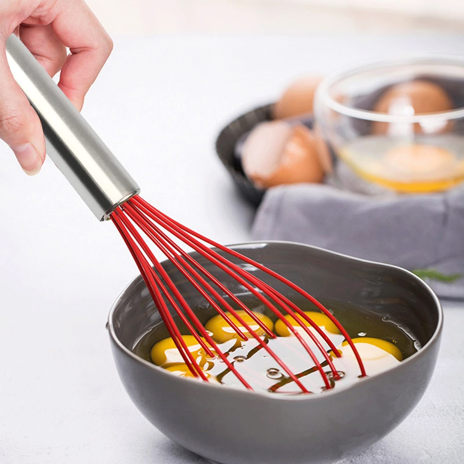 Batidor manual de huevos, batidor de huevos de acero inoxidable de silicona, batidor de crema, batidor de globos, herramienta de huevo estilo bobina (rosa)