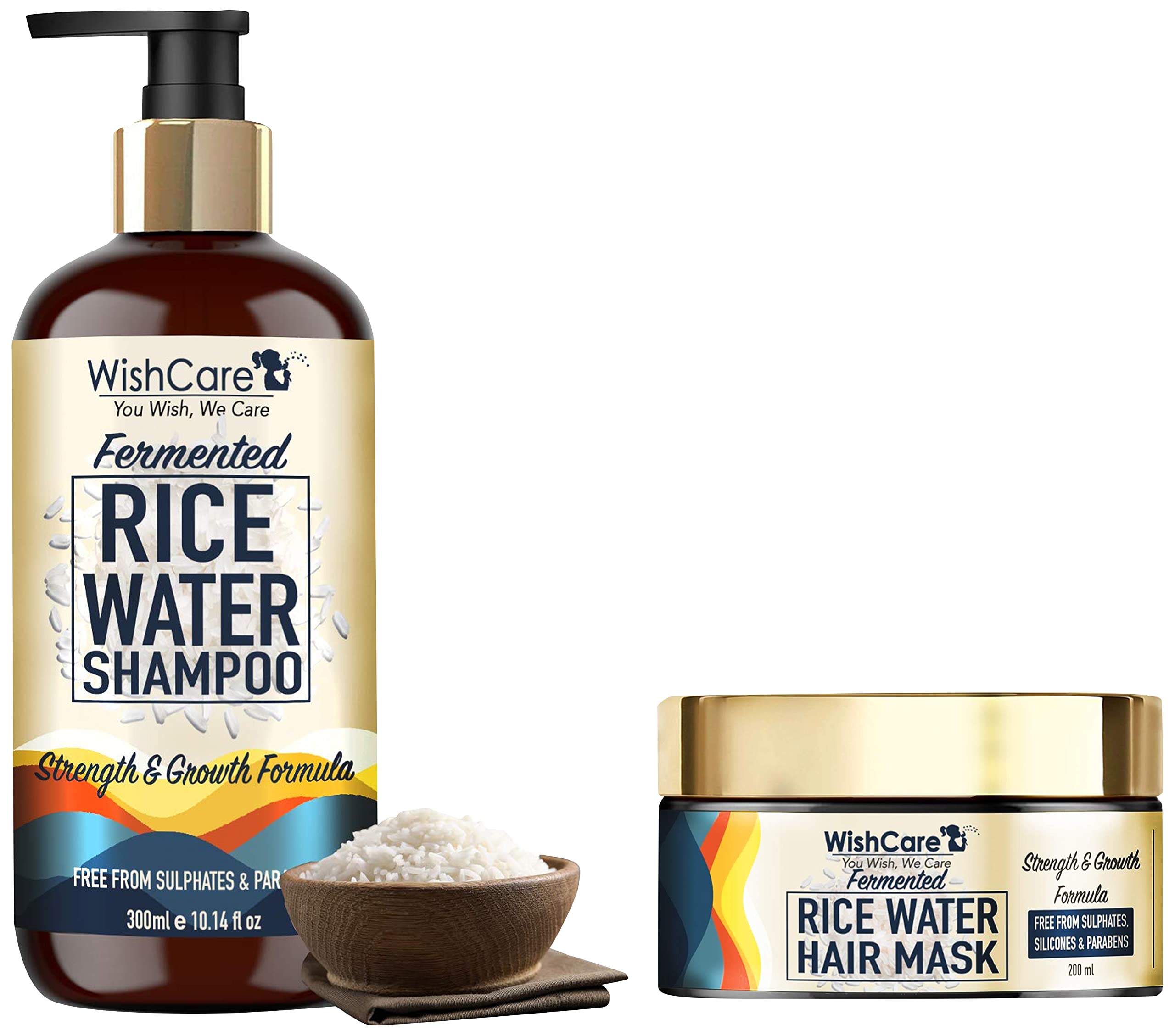 WishCare Fermented Rice Water Hair Mask For Dry & Frizzy Hair 200 Ml & WishCare® Fermented Rice Water Shampoo 300 Ml