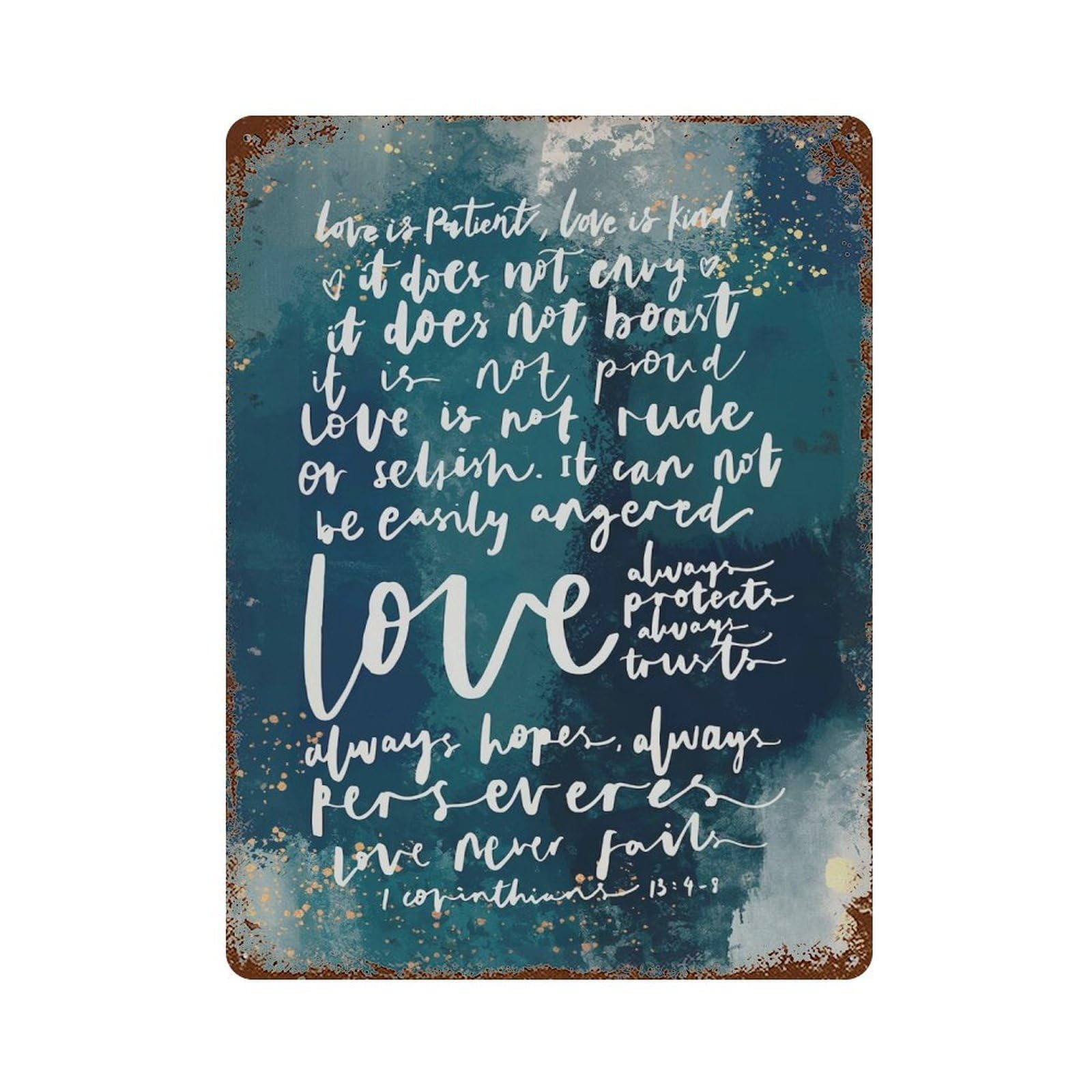 xiaoxiaoshen 1 Corinthians 13 Watercolor Christian Wall Decor Art Metal Tin Poster Modern Home Decor Art Home Bar Shop Decorations Vintage Sign 40x30cm