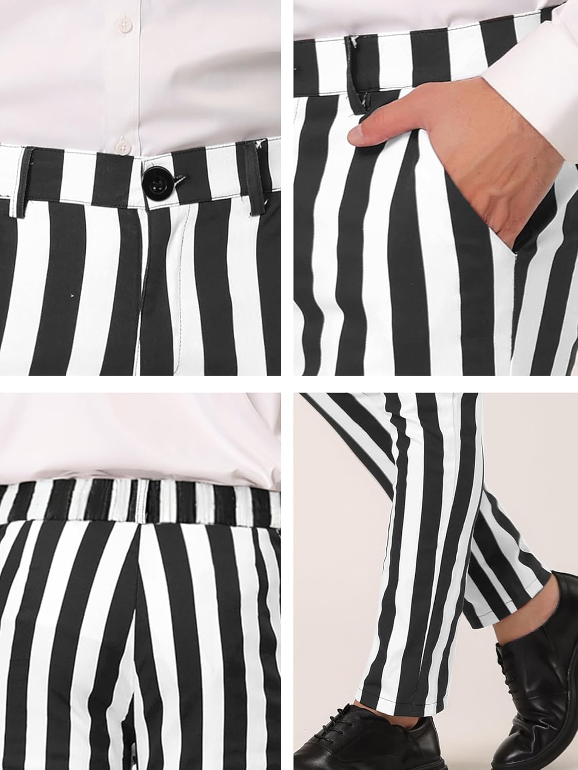 Lars Amadeus Men's Striped Pants Casual Skinny Fit Color Block Pencil Dress Trousers - Image 6