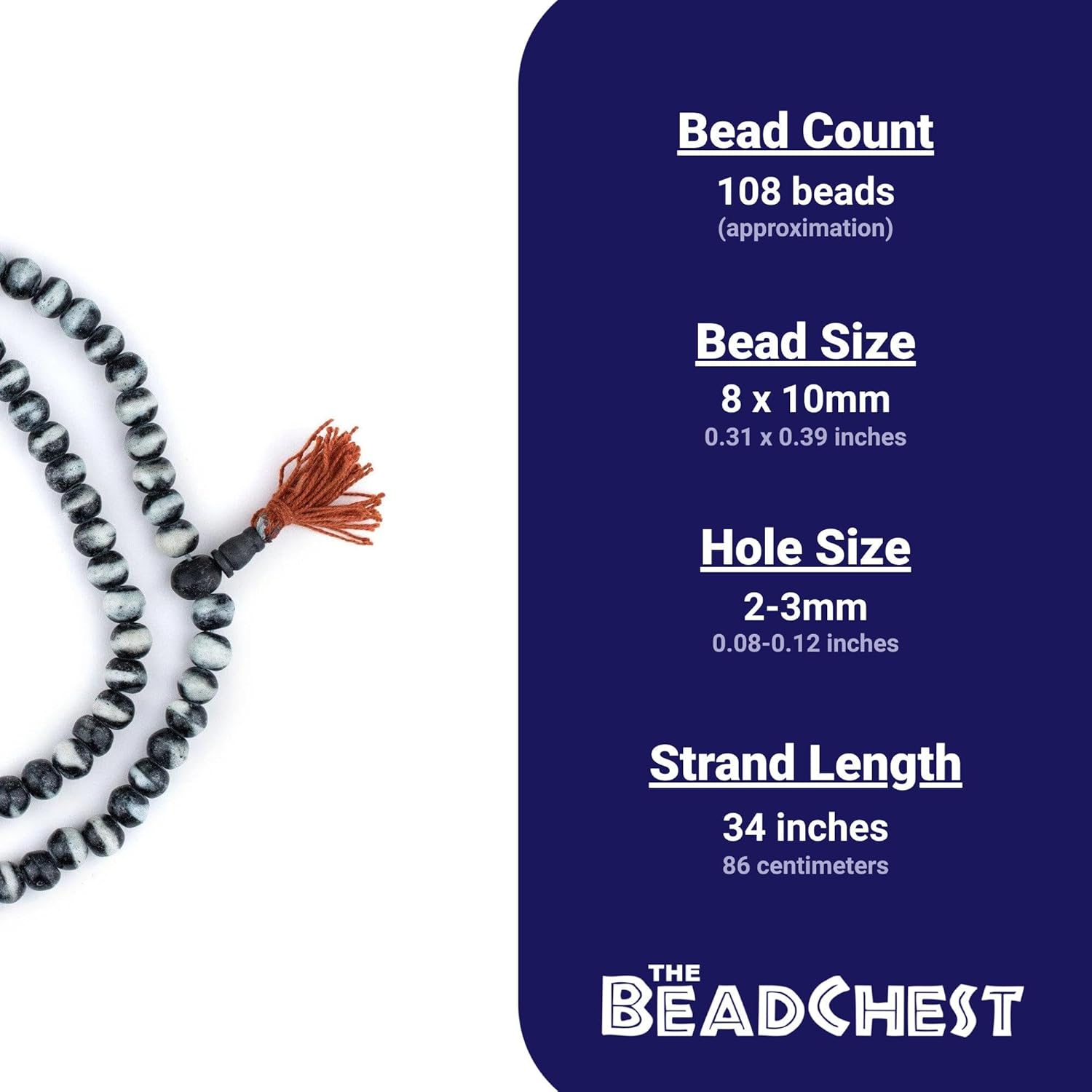 The Bead Chest Black Rustic Bone Mala Beads (10mm)