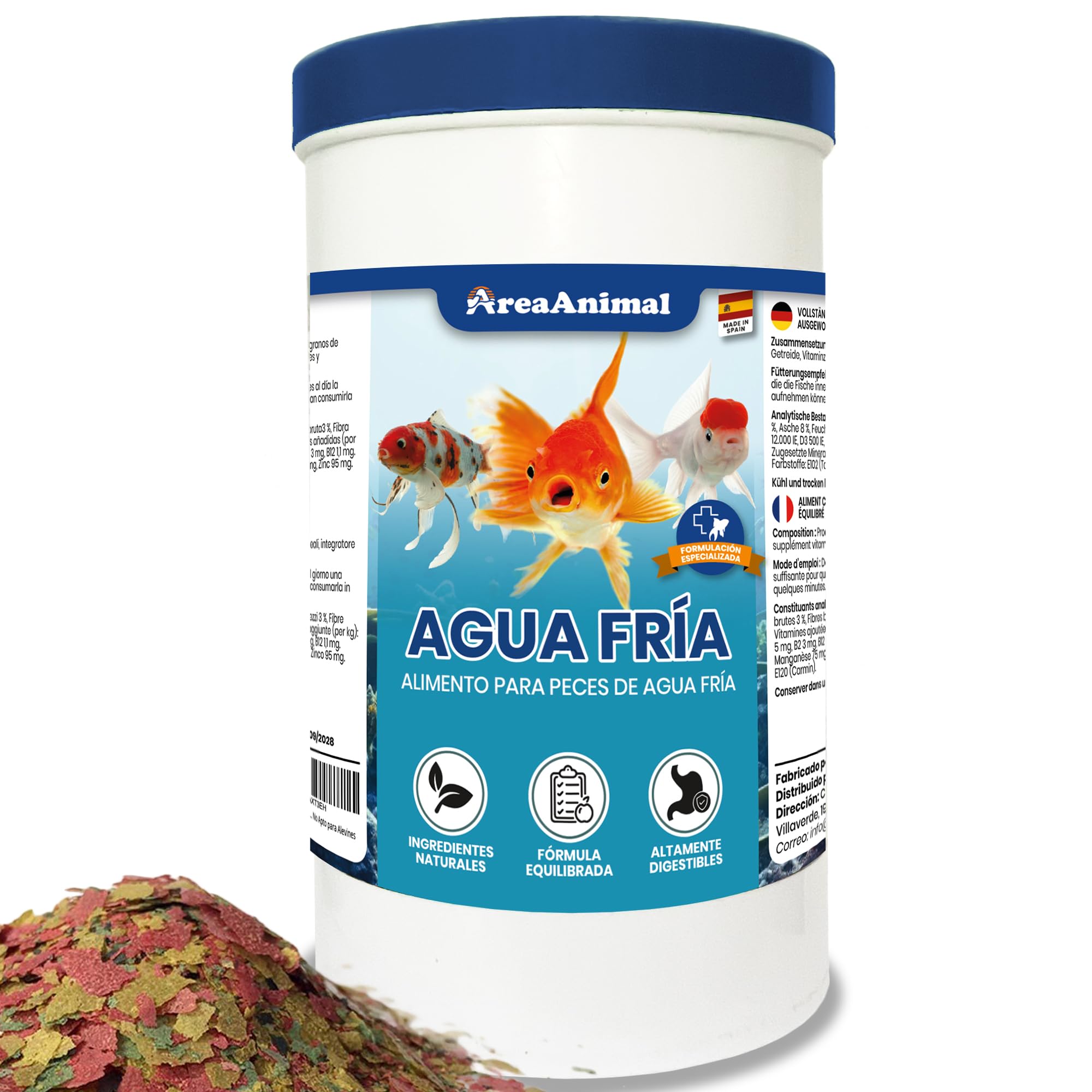Comida Peces Agua Fria, Comida para Peces 160G/1L, Alimento Goldfish y Cualquier Pez de Agua Fría Enriquecida con Vitaminas y Minerales, No Apto para Alevines