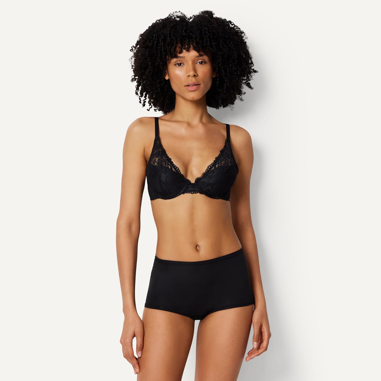 Amazon Essentials Women's Stretch Galloon Lace Lined Wired Deep Plunge Bra