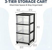 Vista 3 de 3 Drawer Plastic Storage,Organizer Cart with Wheels for Home,Rolling Bin Cart Storage for Clothes and Office Supplies Organizer Office,Black (Black)