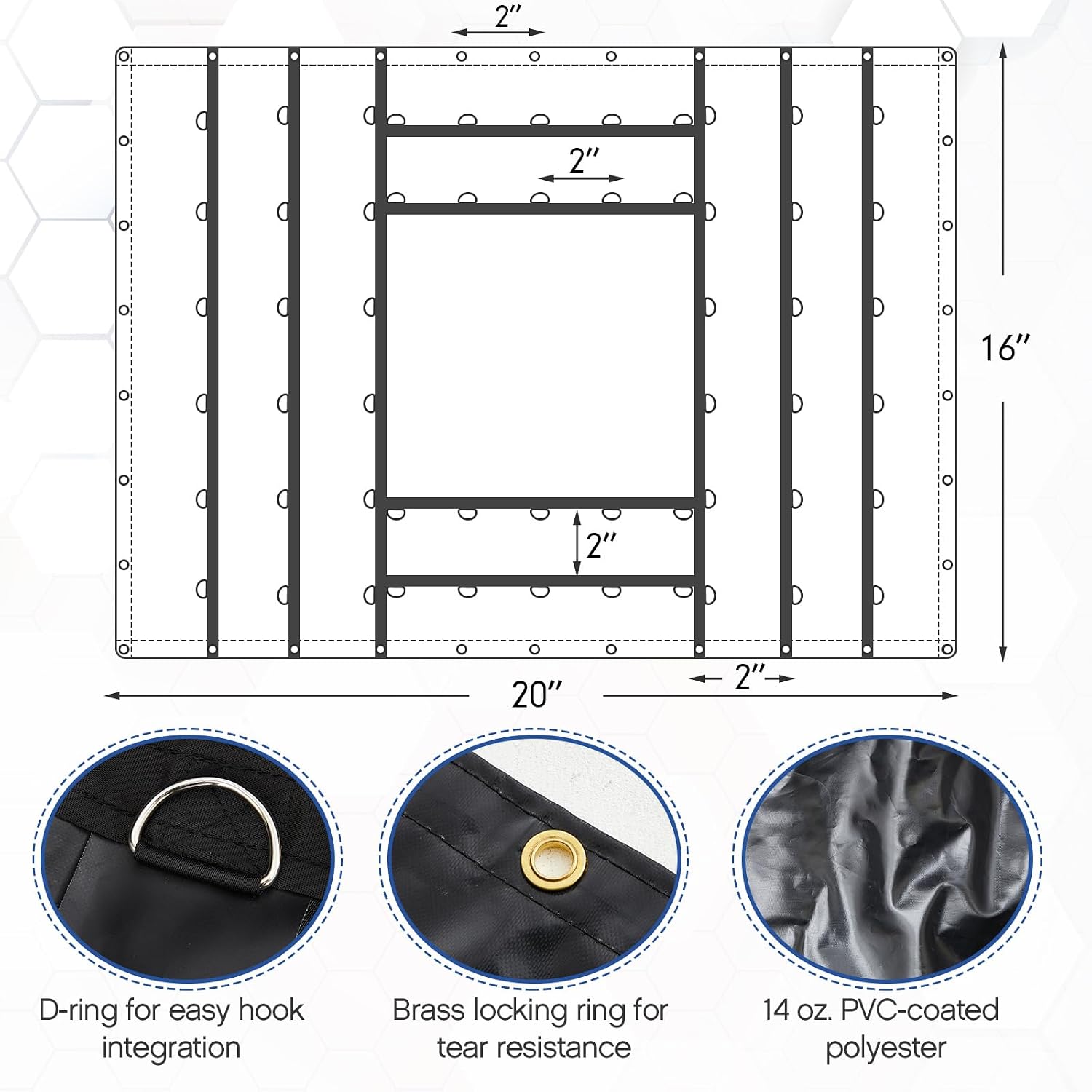 20 x 16 ft Lightweight Steel Flatbed Tarp 14 Ounce PVC-Coated Polyester Waterproof Material with Reinforced Edges and D-Rings for Flatbed Truck & Trailer Cargo