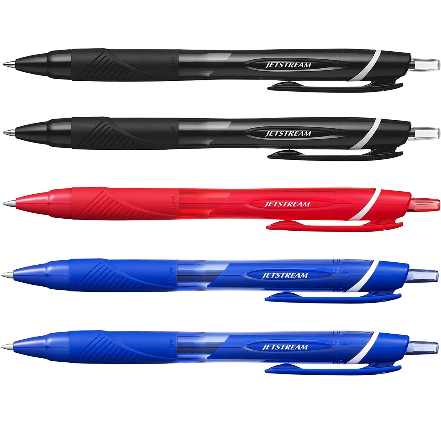 Uni-Ball Jetstream SXN-150-0.7mm Retractable Rollerball [5 Pack = 2 x Black, 2 x Blue, 1 x Red]