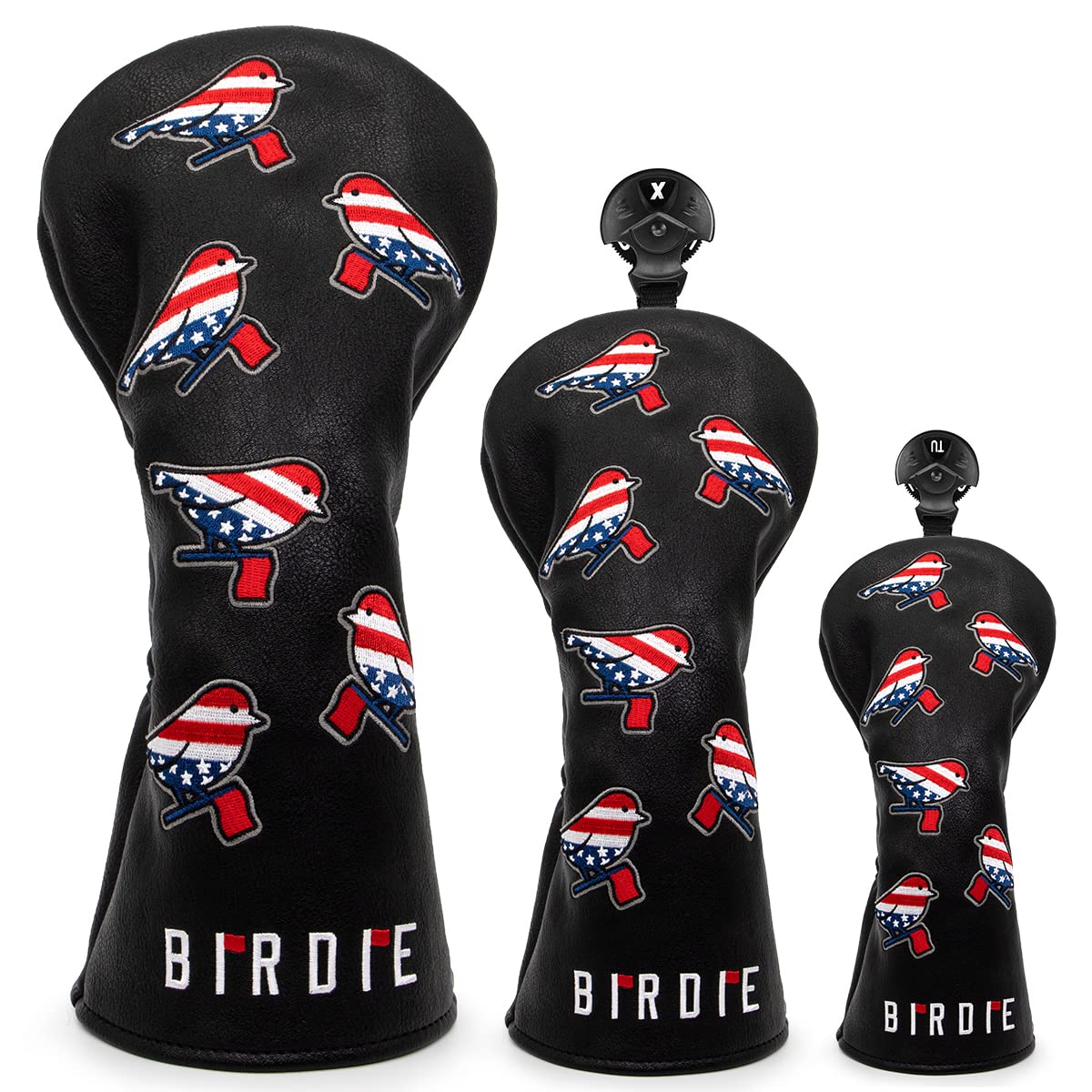 Golf Head Covers Birdie Driver Covers 3 Wood Headcover Hybrid Head Covers Embroidery Leather USA American Flag Golf Club Headcovers Golf Mallet Putter