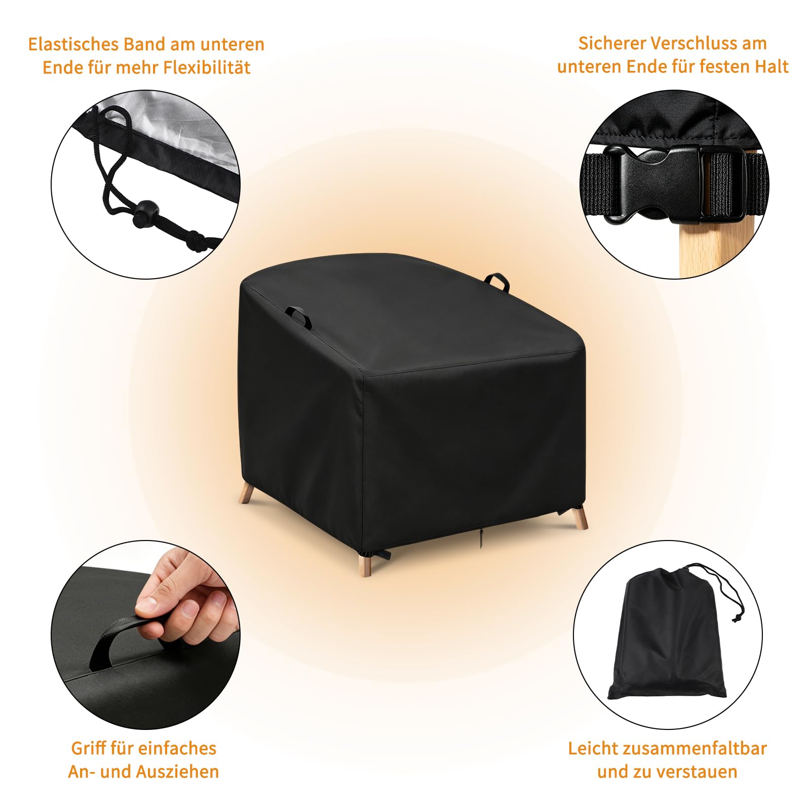 Housse de protection pour chaise à bascule en forme d’œuf de patio, imperméable en tissu Oxford 210D avec bande élastique, noire, résistante aux UV, pour une protection sûre contre la pluie et le