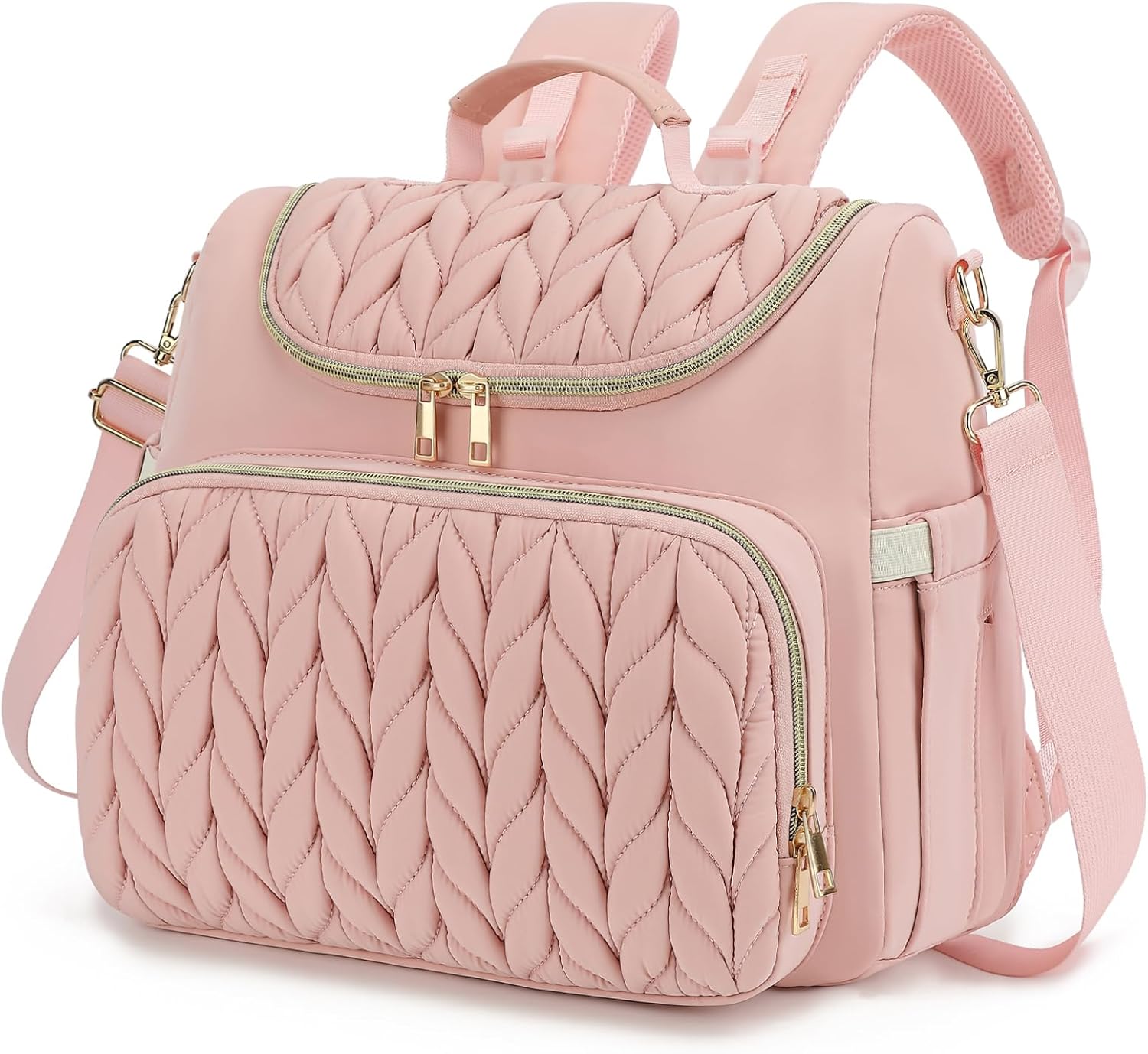 Small Diaper Bag Backpack, Quilted Mini Baby Crossbody Diaper Bag Tote for Mom (Pink)