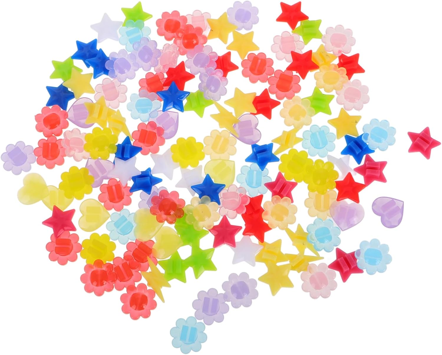 Hemoton 120pcs Colorful Star Heart Flower Bike Spokes Beads Durable Clip Decorations for Boy Girl Bicycles Easy to Install Night Visibility Enhancements Fun Outdoor Accessories