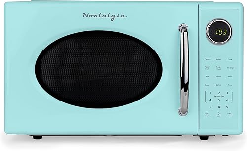 Nostalgia Horno microondas retro de 1000 W de capacidad de 1.1 pies cúbicos - Bloqueo de seguridad para niños, 8 ajustes de cocción automática -