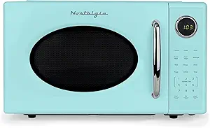 Nostalgia Retro 1000W Microwave Oven 1.1 Cu Ft Capacity – Child Safety Lock, 8 Auto-Cook Settings – Countertop Kitchen Appliance – Aqua