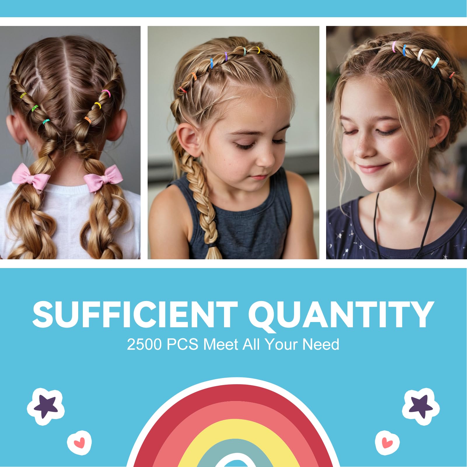 2500 bandas elásticas coloridas para el cabello, accesorios para ligas pequeñas para el cabello, sin tirones, sin daños, soporte elástico para niñas y mujeres TPU (25 tonos mixtos) 6