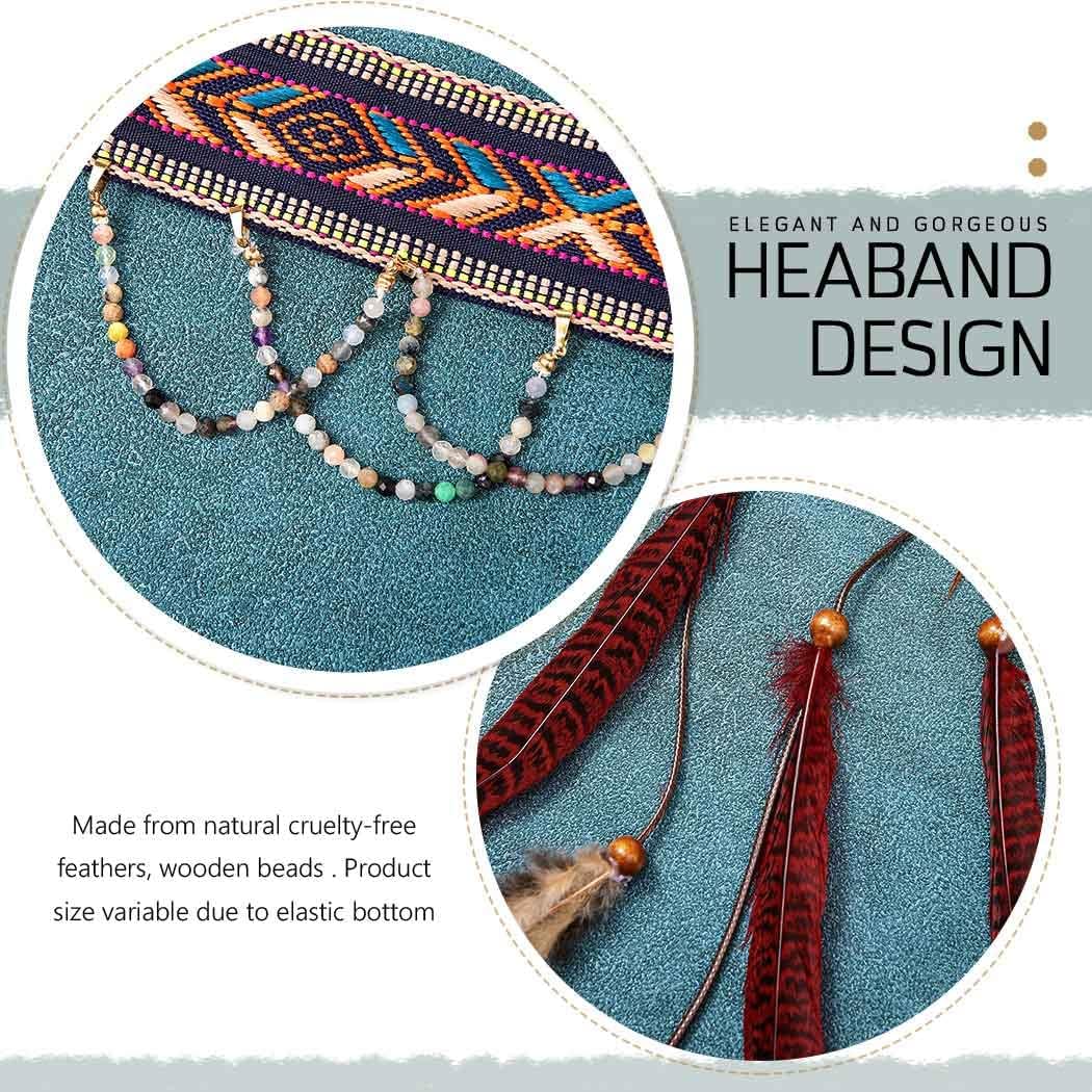 GORTIN Boho Feather Headband Indian Hippie Headbands White Gypsy Headpiece Bohemian Costumes Hair Accessories for Women - Image 6