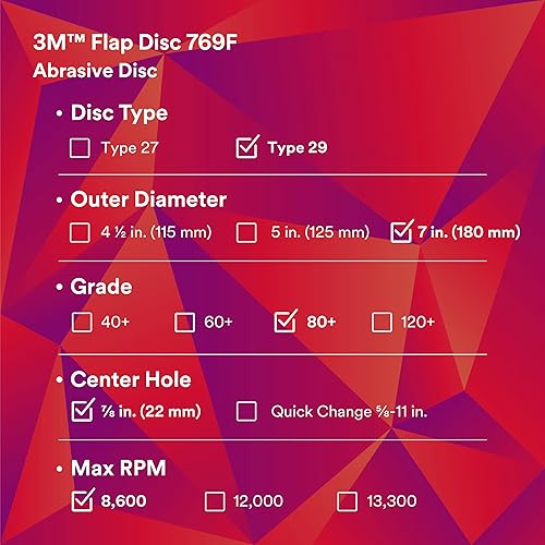 Miniatura 216 de 3M Disco de solapa 769F, tipo 27, 80+, 4-1/2 in x 7/8 in, abrasivo de alto rendimiento, disco de pulido y acabado de grano de precisión de cerámica