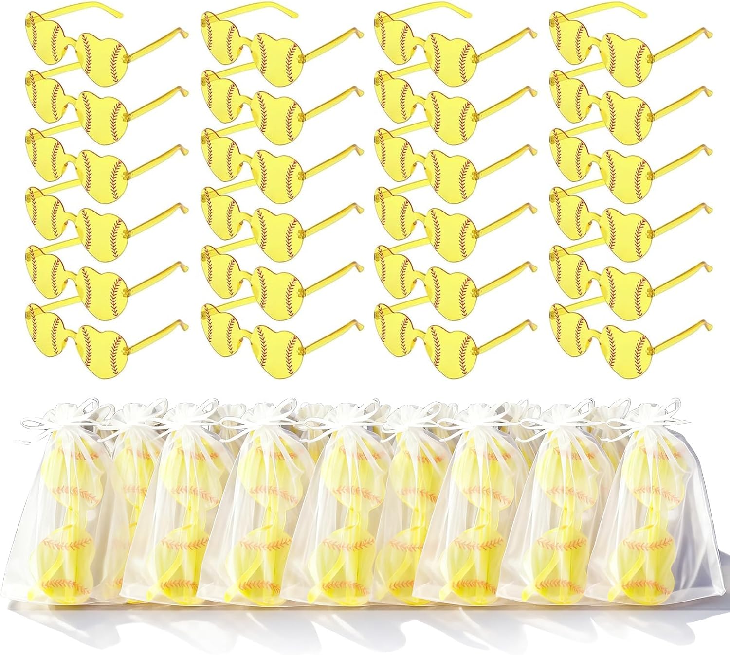 24 Pcs Softball Party Sunglasses, Yellow Sport Heart-Shaped Sunglasses Glasses Softball Gift for Team Sport Party Favor