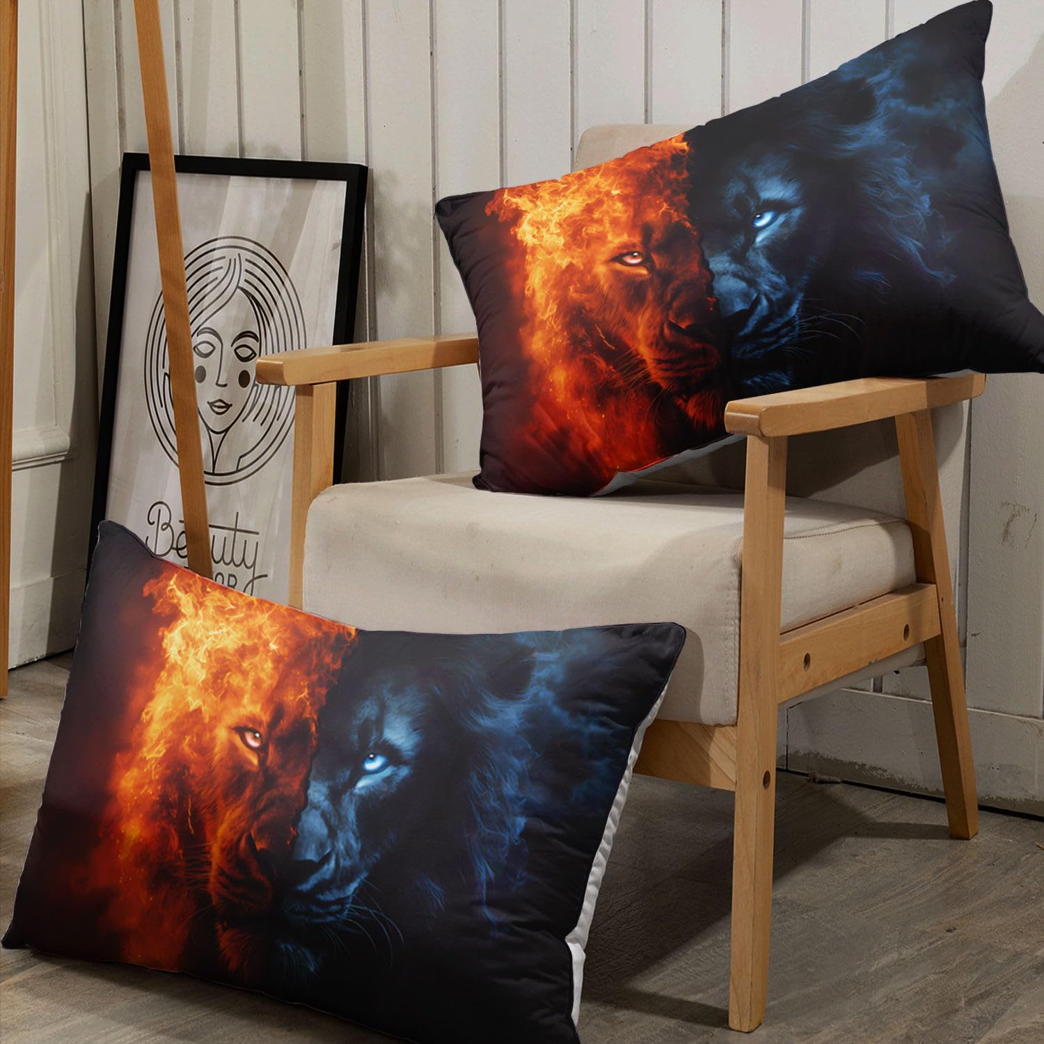 Ice and Fire Lion Printed Full Sheets Set 4 Pcs Bed Sheet for Teens,Boys,Girls,with 1 Flat and 1 Fitted Sheet + 2 Pillowcases(Lion Full)
