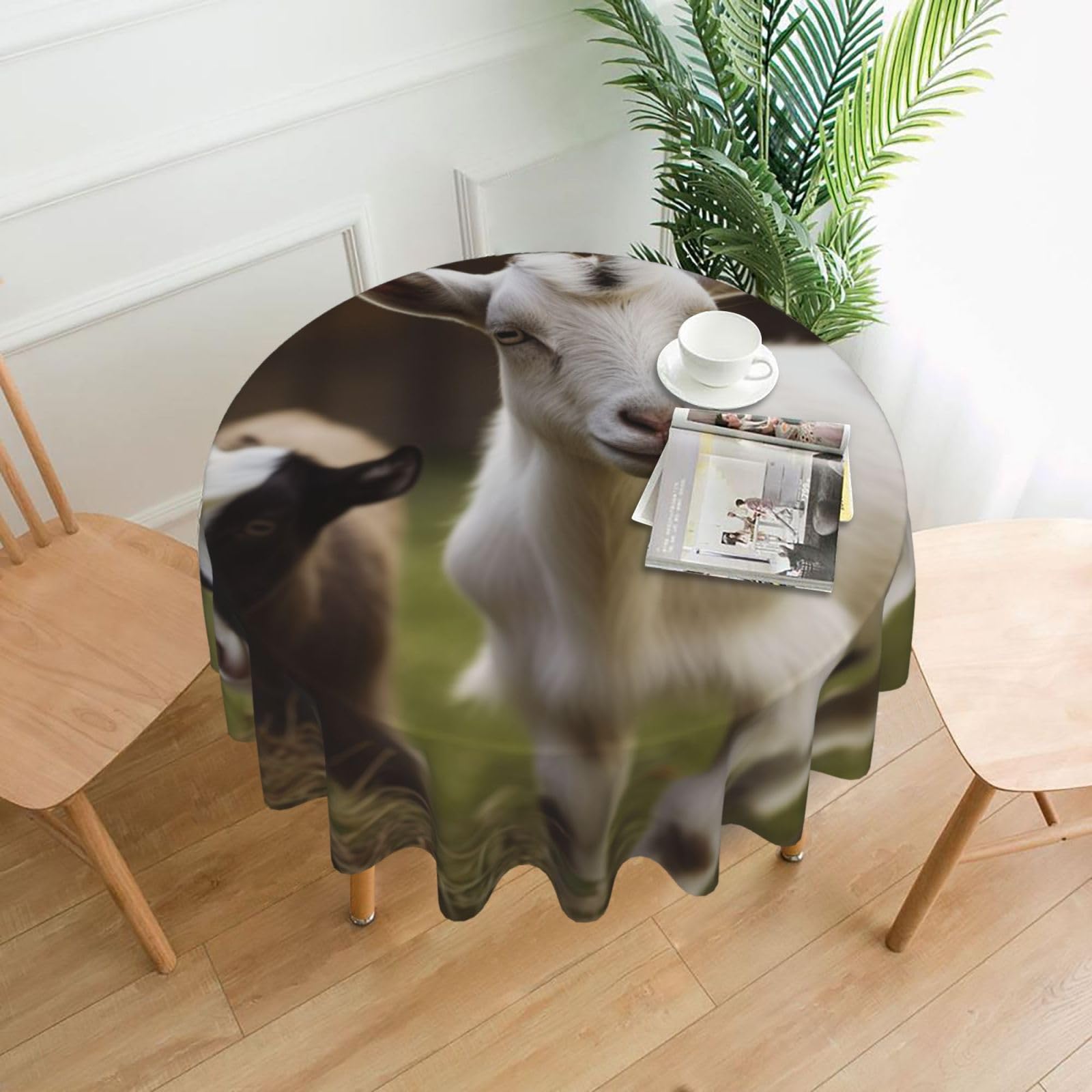 FodPand Cute Goat Tablecloths for Round Tables 60 Inch - Reusable Washable Dining Table Clothes - Stain and Wrinkle Resistant Decorative Fabric Table Cover for Wedding Party