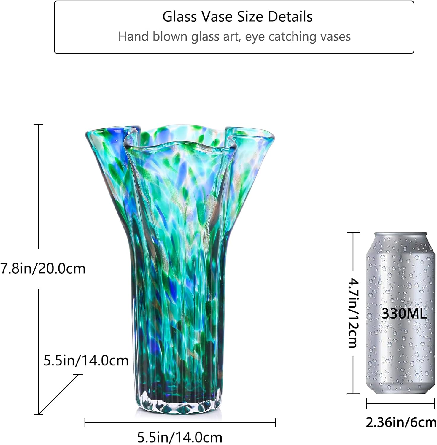 7.8" Tall Teal Vase Hand Blown Glass Vase Green, Modern Teal Home Centerpieces Wide Mouth Vases for Bud&Flower Decor - Ideal Living Room, Kitchen, Wedding, Dining Table, Office Center Table - Image 2