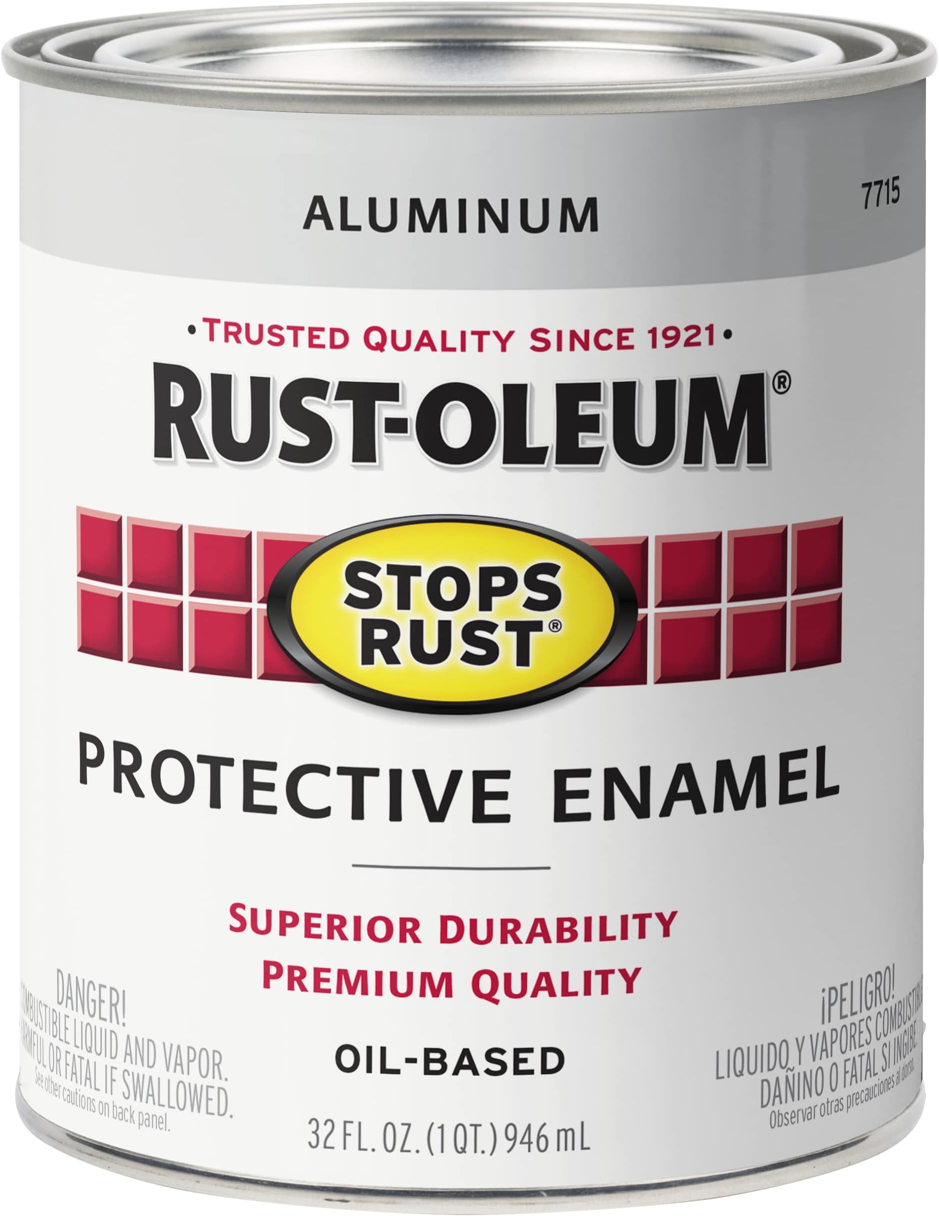 Rust-Oleum 7715502 Stops Rust Brush On Paint, Quart, Metallic Aluminum (Pack of 1)