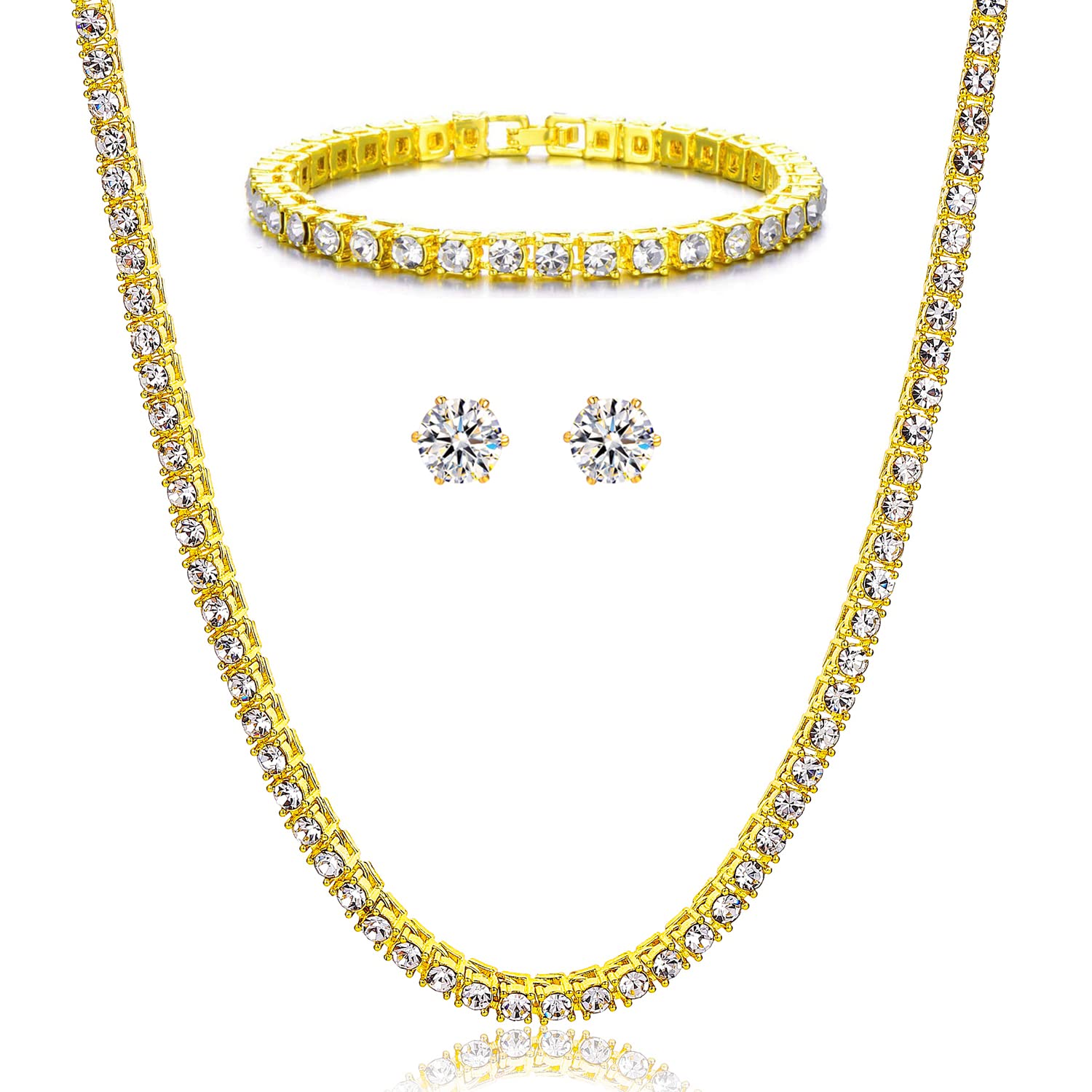 HH BLING EMPIRE Gold Silver Iced Out Diamond Tennis Chain Necklace