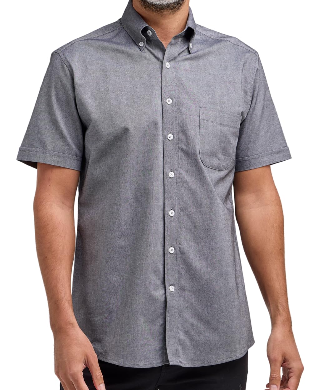 Double Two Men's Charcoal Washed Oxford Shirt Short Sleeve Button Collar Smart Casual Cotton Shirt | Xl