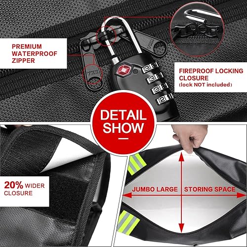 Miniatura 17 de ROLOWAY Bolsa grande (15 x 12 x 5 pulgadas) ignífuga con tira reflectante, resistente al agua, bolsa de documentos ignífuga, segura