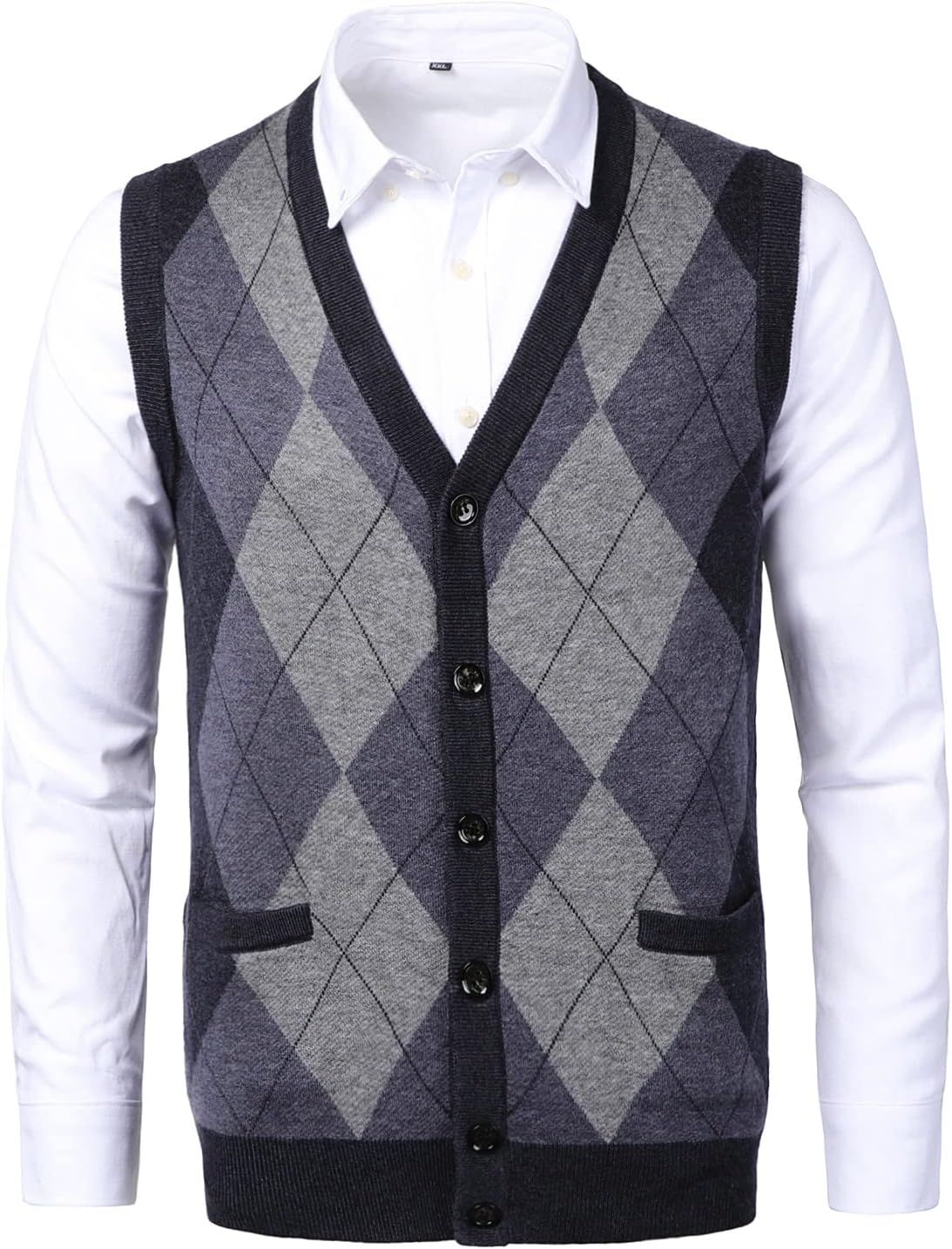 Mens Classic V-Neck Vest Sleeveless Jumper Slim Fit Knitted Gilet Tank Top Waistcoat Gilet Sweater Plaid Decoration
