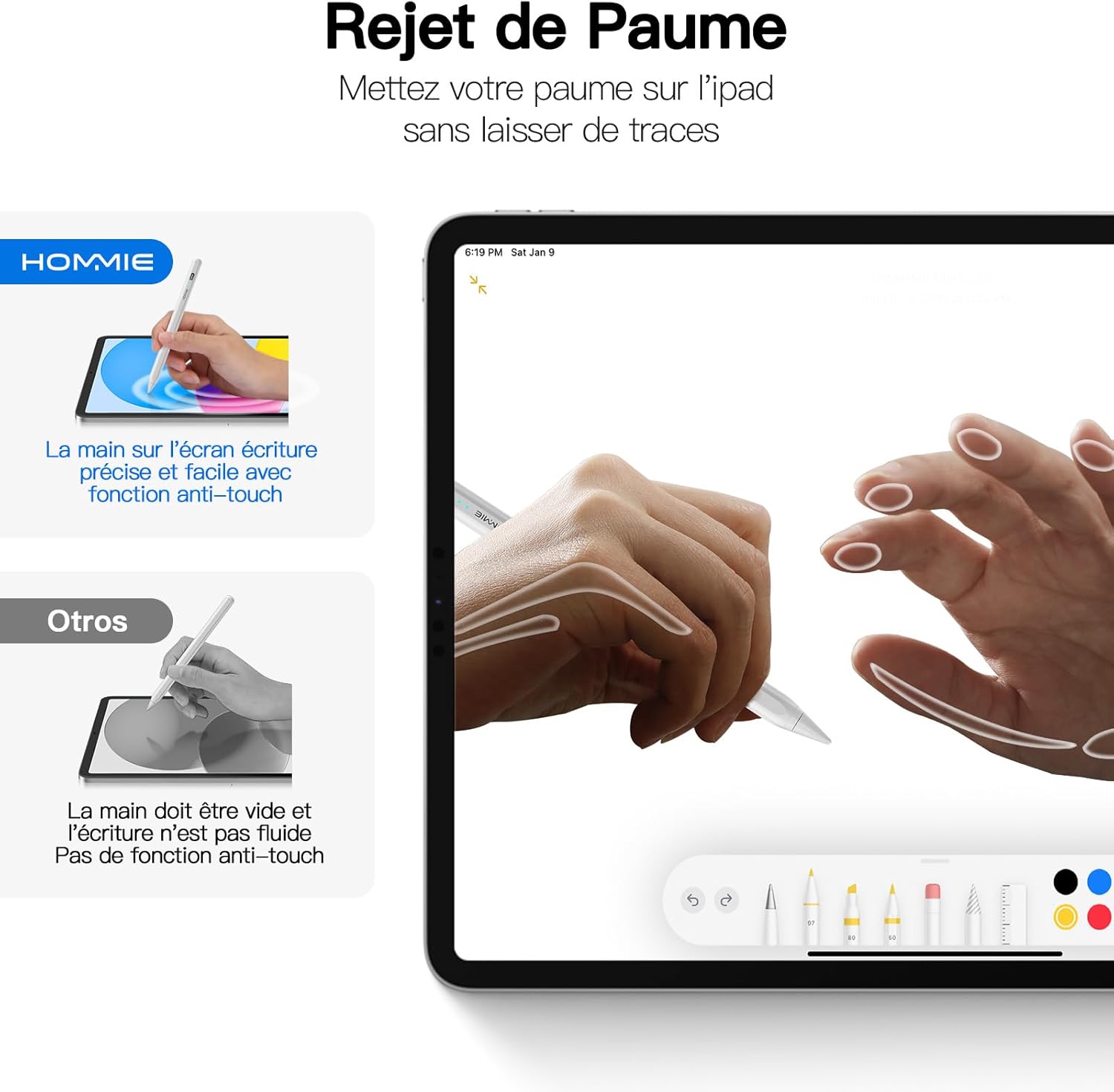 Hommie iPad Stylus palm rejection feature