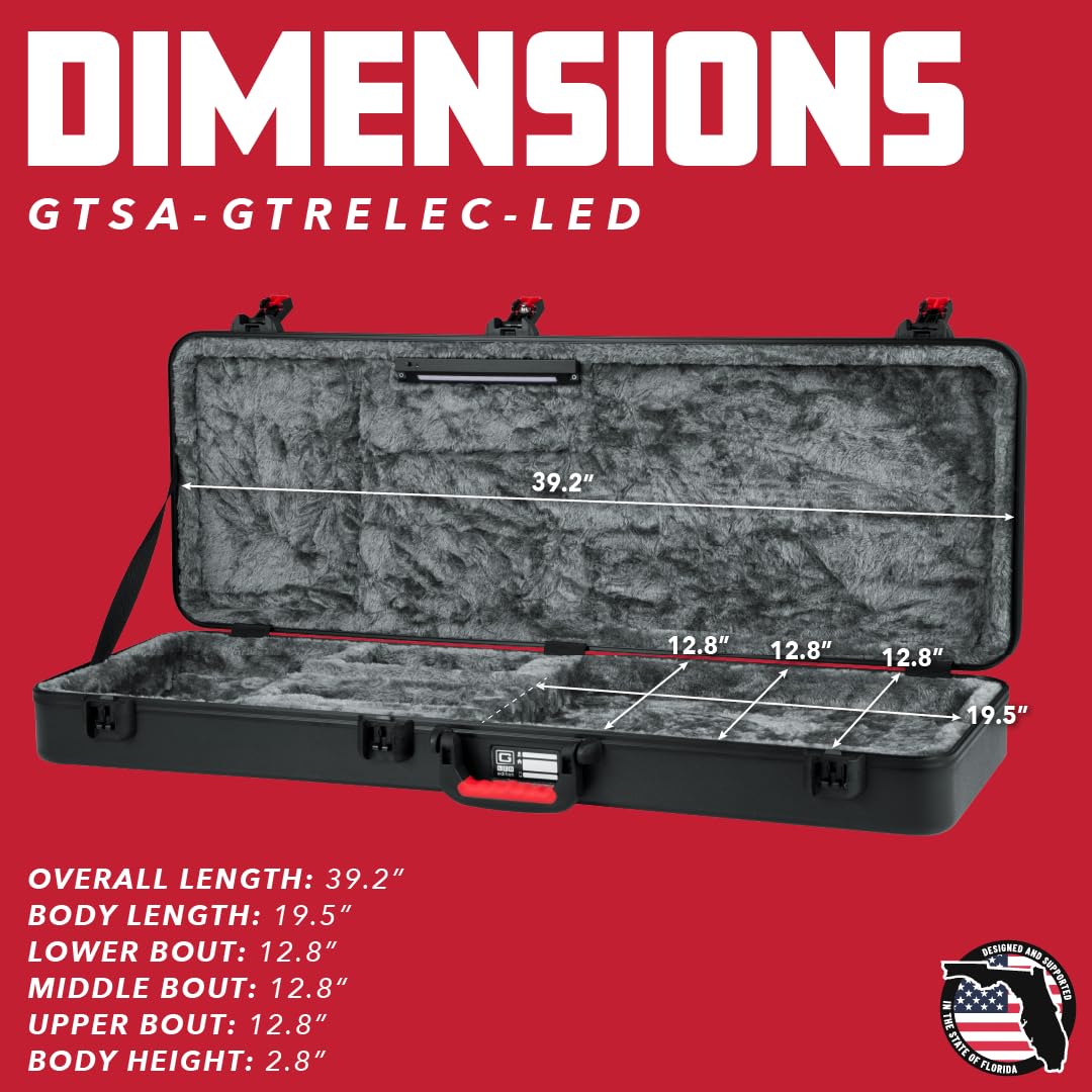 Gator GTSA-GTRELEC-LED TSA Gitarrenkoffer mit LED – Hartschalenkoffer für E-Gitarre – Flugtauglich, stoßfest, wasserdicht – Ideal für Reisen & Bühne
