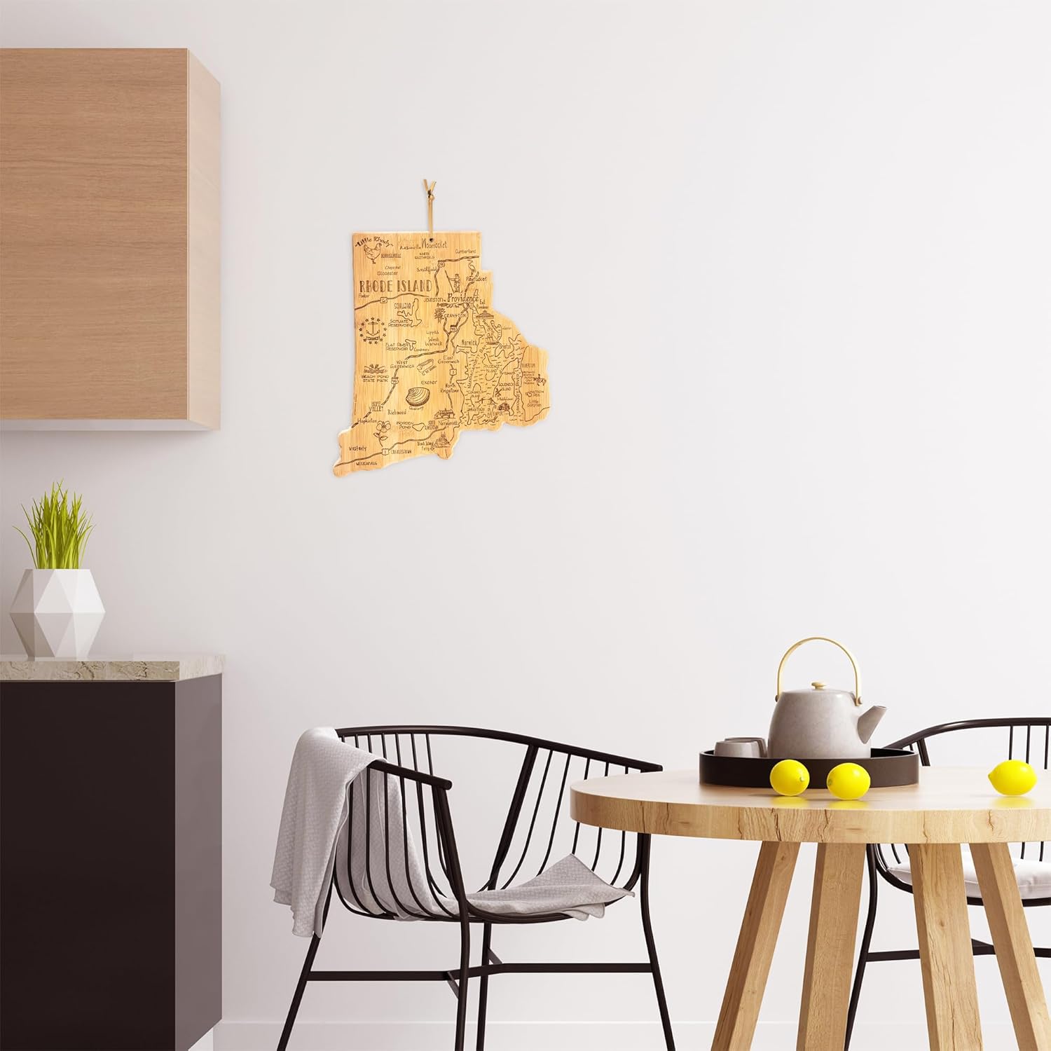 Totally Bamboo Destination Rhode Island State Shaped Serving and Cutting Board, Includes Hang Tie for Wall Display