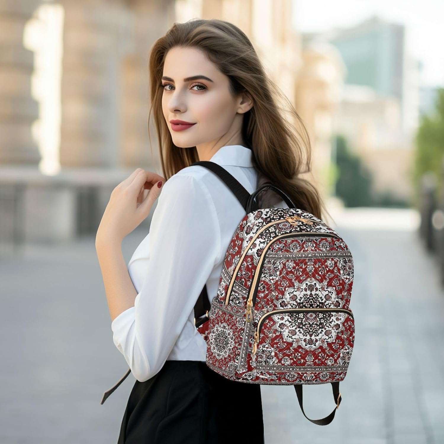 senya Boho Women Fashion Backpack Purse Red Black White Mandala Backpack Casual Lightweight Travel Shoulder Bag