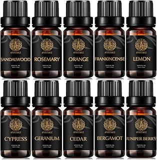 Aromatherapy Lemon Essential Oil Set for Diffuser, 100% Pure Orange Essential Oil Kit for Humidifier, 10x10ml Therapeutic Grade Essential Oils Set-Juniper Berry, Cedar, Cypress, Geranium,Rosemary Oil