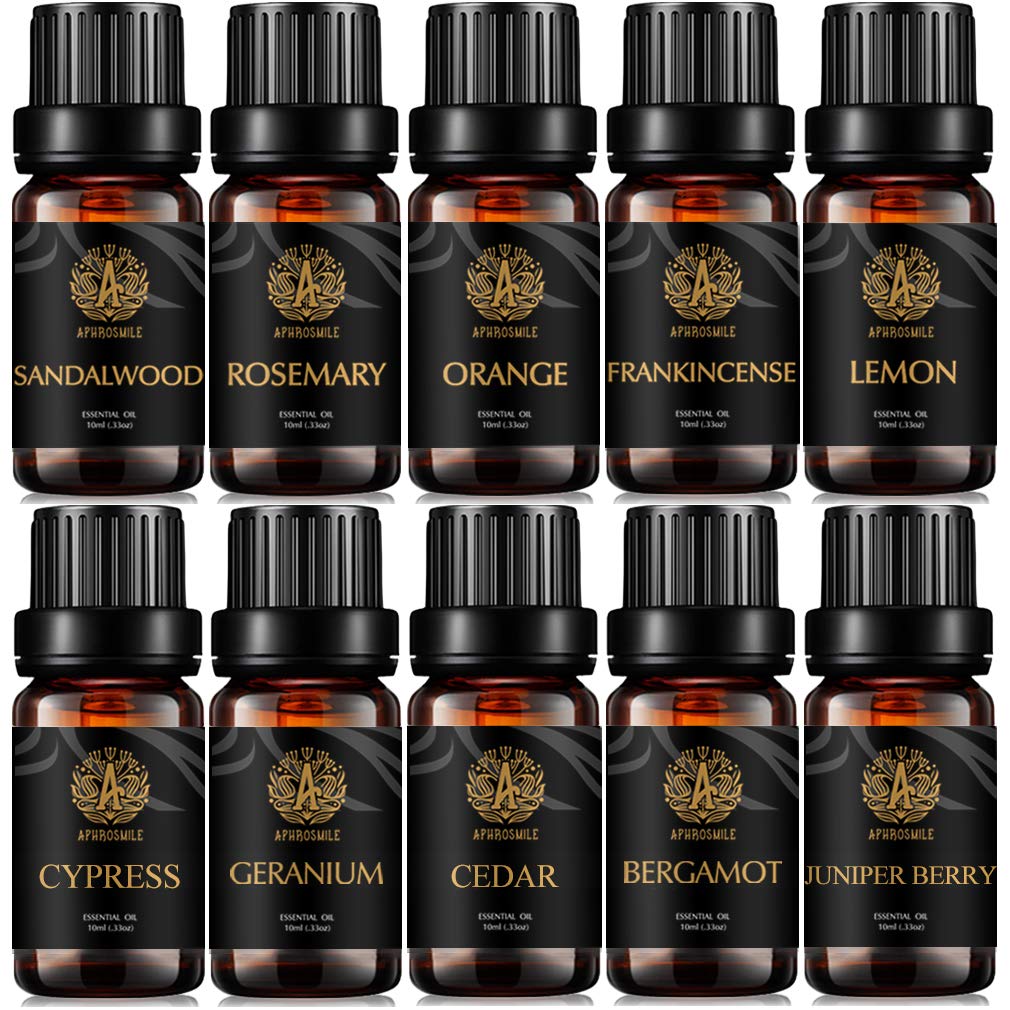 Aromatherapie Zitrone ätherisches Öl Set für Diffusor, 100% pure Orange ätherisches Öl für Hause, 10x10ml Zypresse ätherische Öle Set-Juniper Beere,Zeder,Geranium, Rosmarin Öle...