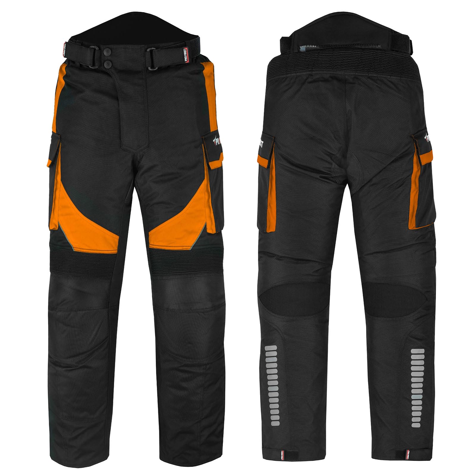 Inflori Men's Motorcycle Waterproof Textile Cordura Trousers CE Approved Protections Riding Motorbike Protective Trouser Pant (UK, Waist & Inseam, 44, 29, Orange)