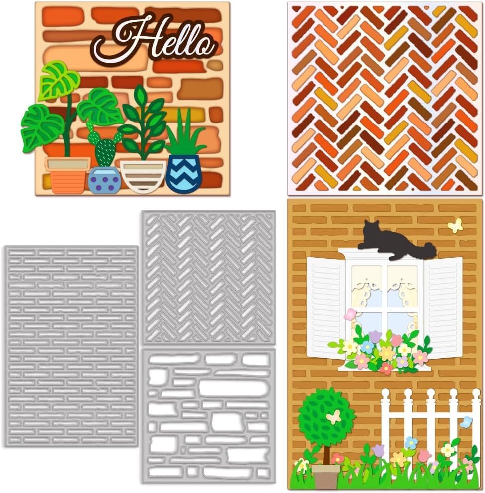 3pcs Brick Wall Background Cutting Dies Metal Cutting Dies Stencils Carbon Steel Die Cuts Embossing Template for Card Making DIY Scrapbooking Album Paper Craft