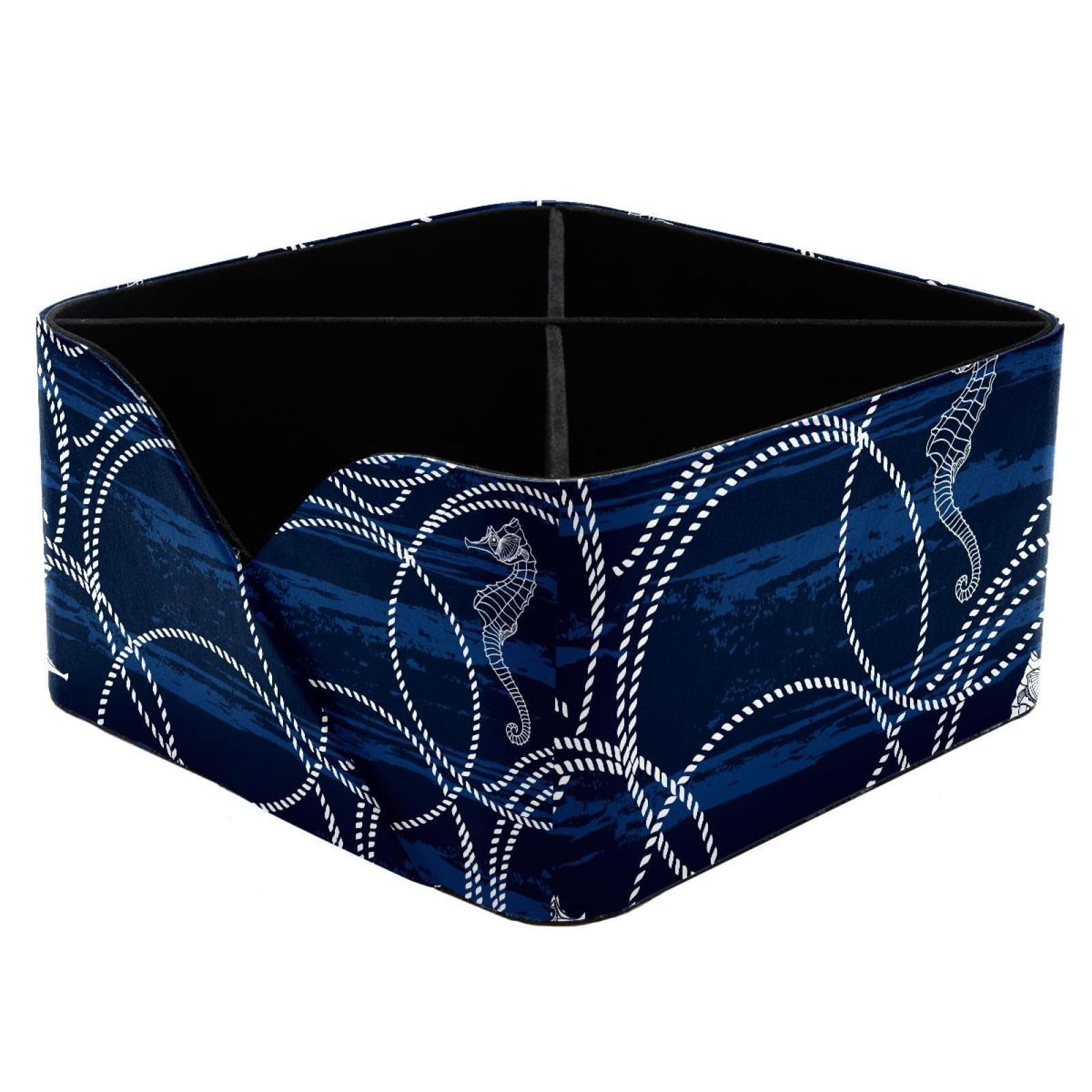 KengjuTesu Seahorses Marine Ropes Pattern Desktop Organizer Pen Holder, Rectangular Pencil Cup for Office, Study and Makeup Stations