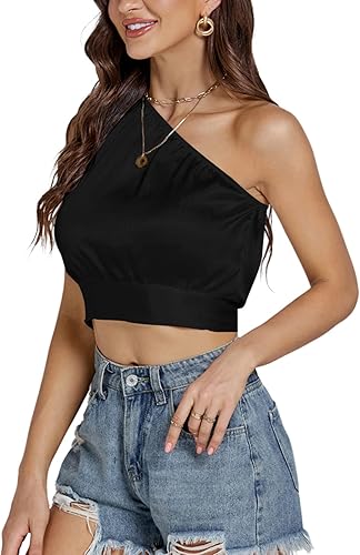 Miniatura 3 de LYANER Camiseta sin mangas de satén sexy con nudo en la espalda y nudo en la espalda para mujer