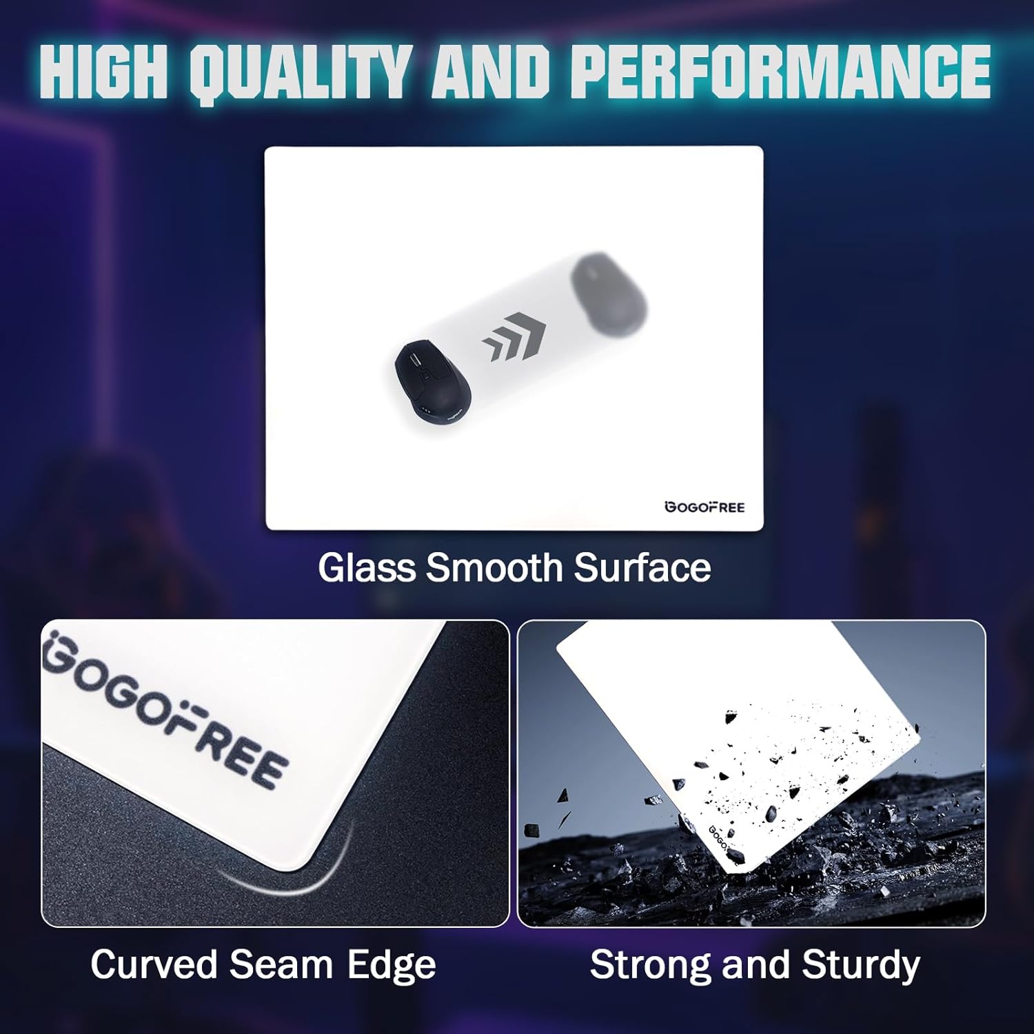 Glass Mousepad with Hard Surface for Gaming, Ultra Smooth Mouse Mat, Water-Resistant Large Mouse Pad Precision Speed Control for Esport Games/Office, White XL(15.7’’×19.6’’)