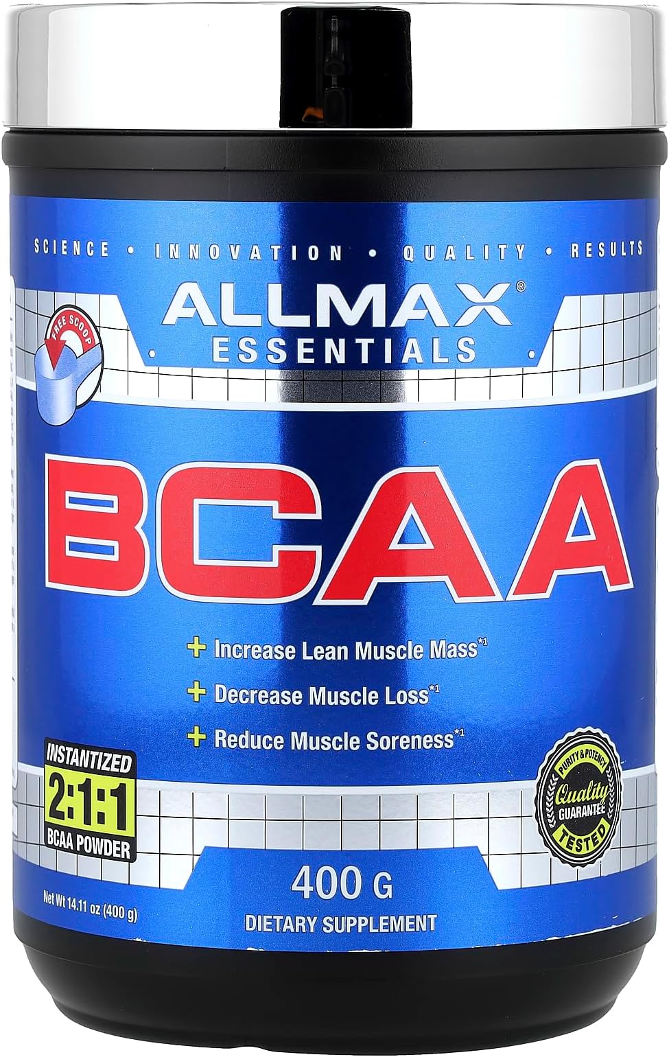 ALLMAX Essentials BCAA, Unflavored - 400 g Instantized 2:1:1 Powder - Helps Increase Muscle Mass & Reduce Soreness - Gluten & Soy Free - 80 Servings