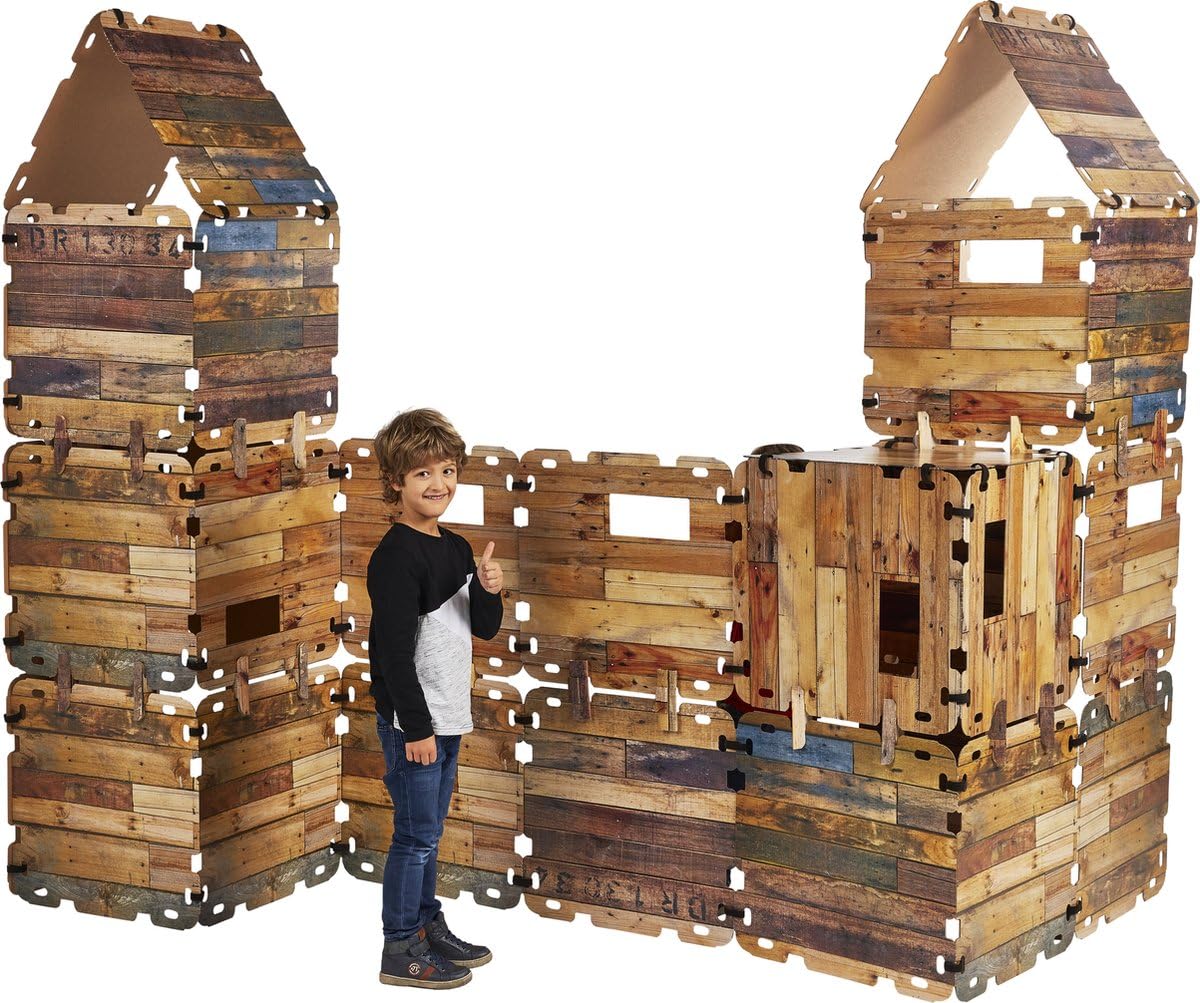 Spielhäuser - 32 Platten Spielhaus kinder, Mega Set, 4-12 Jahr, 10 m2 Baumaterial, fantasievolle Kinderhaus, Kinderspielhaus inkl. Set 32 Klammern und 72 Stück Klettverschluss