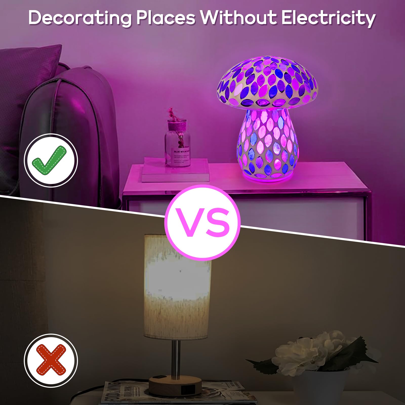 MAGCHARM Halo Mushroom Lamp, 5W Cute Cordless Rechargeable Table Lamp With Glass Shade, 3 Color Temps LED Dimmable Ambient Lighting, Small Retro Touch Bedside Light For Bedroom Decor, Mustard Yellow