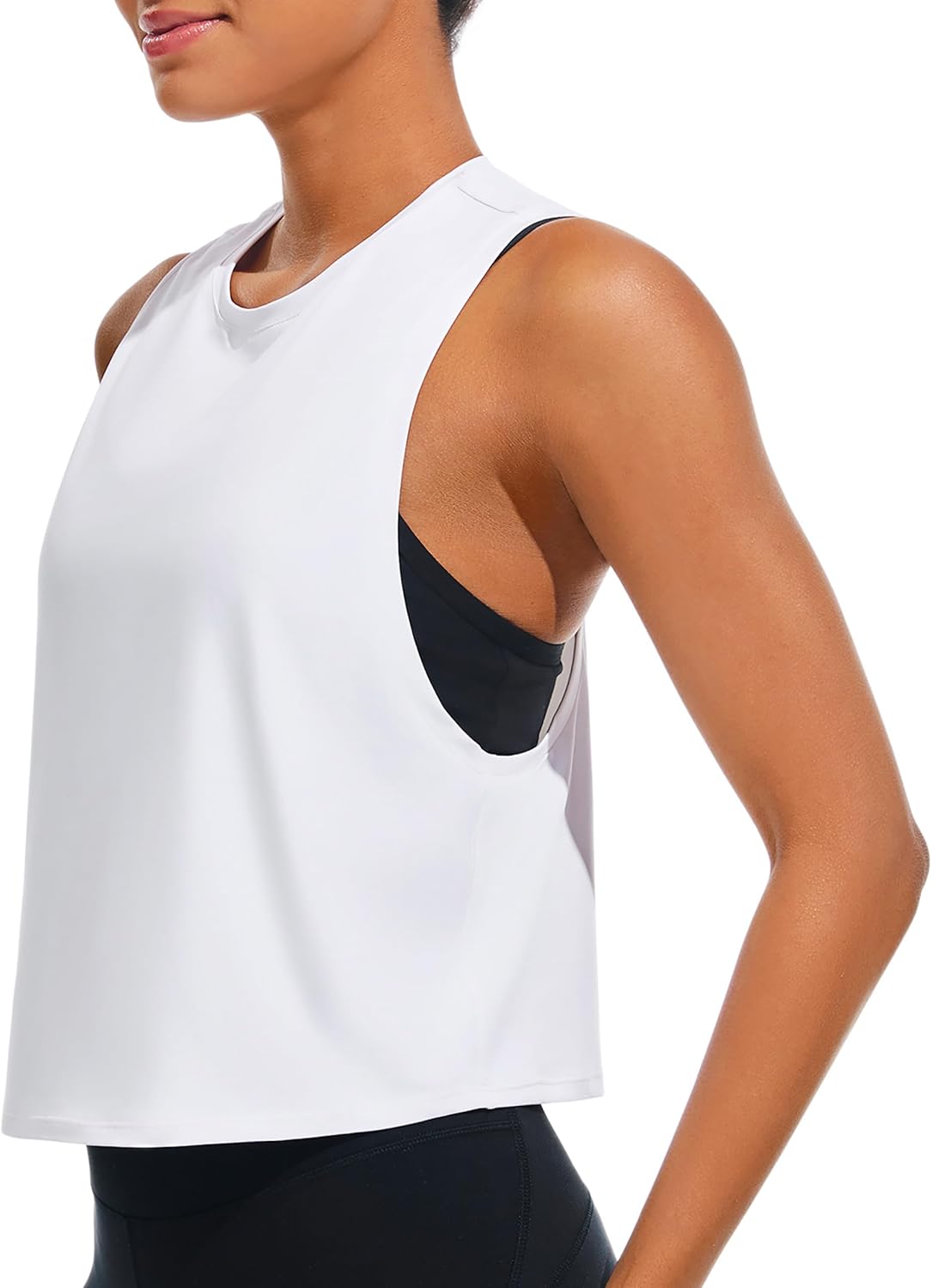 JOYSPELS Workout Tank Tops for Women, Ice Silk Quick Dry Athletic Crop Top, Loose Fit Running Yoga Gym Shirts