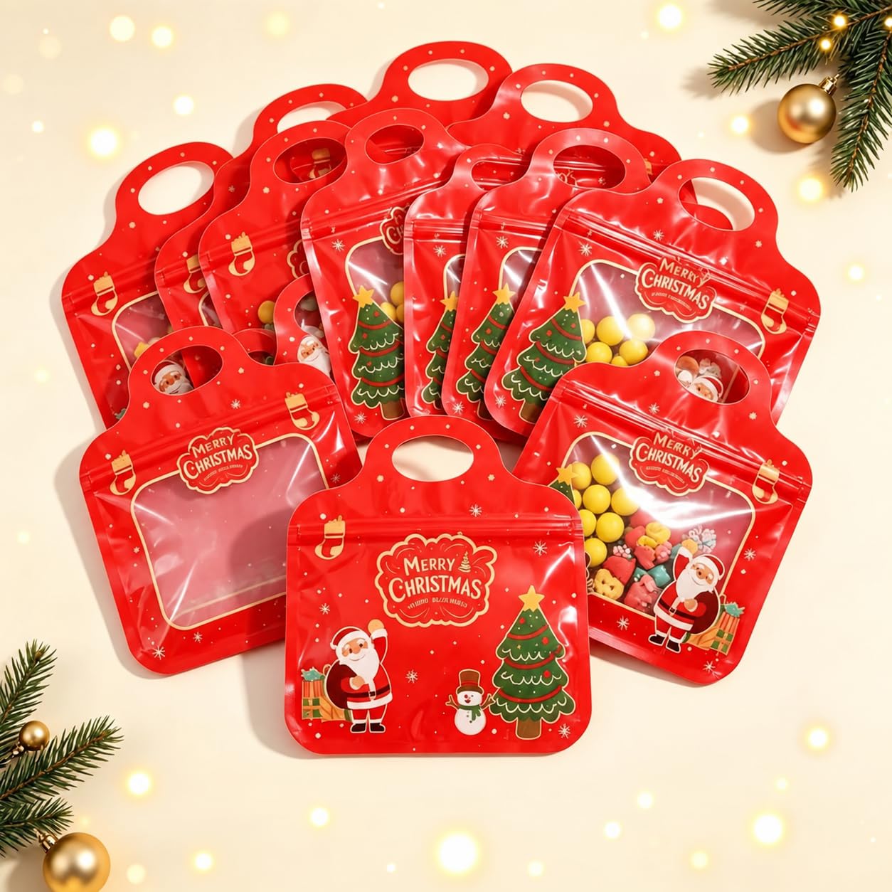 Festive Self-Seal Treat Bags, Christmas Festive Self-Seal Treat Bags,10pcs