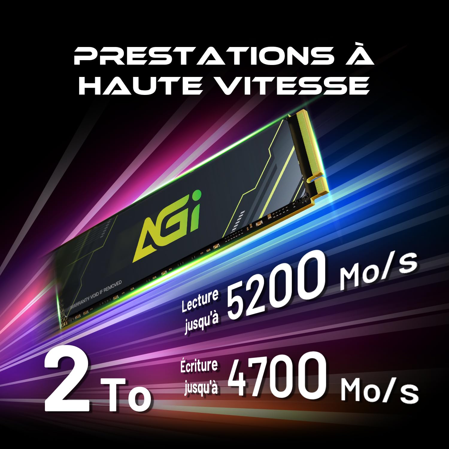 AGI AI818-43 1 to M.2 NVMe PCIe 4.0 SSD Interne pour PC Portable Bureau
