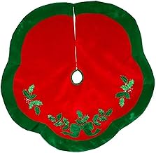 Kurt Adler 48-Inch Velvet Red with Green Leaves Applique Treeskirt