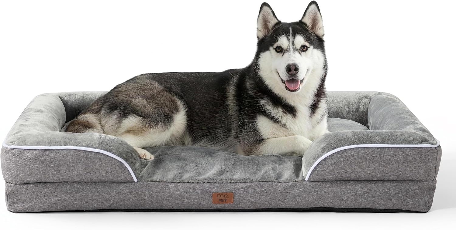 EGOHOME Plush Large Dog Bed 41IN with Washable Cover, Waterproof Pet Bed