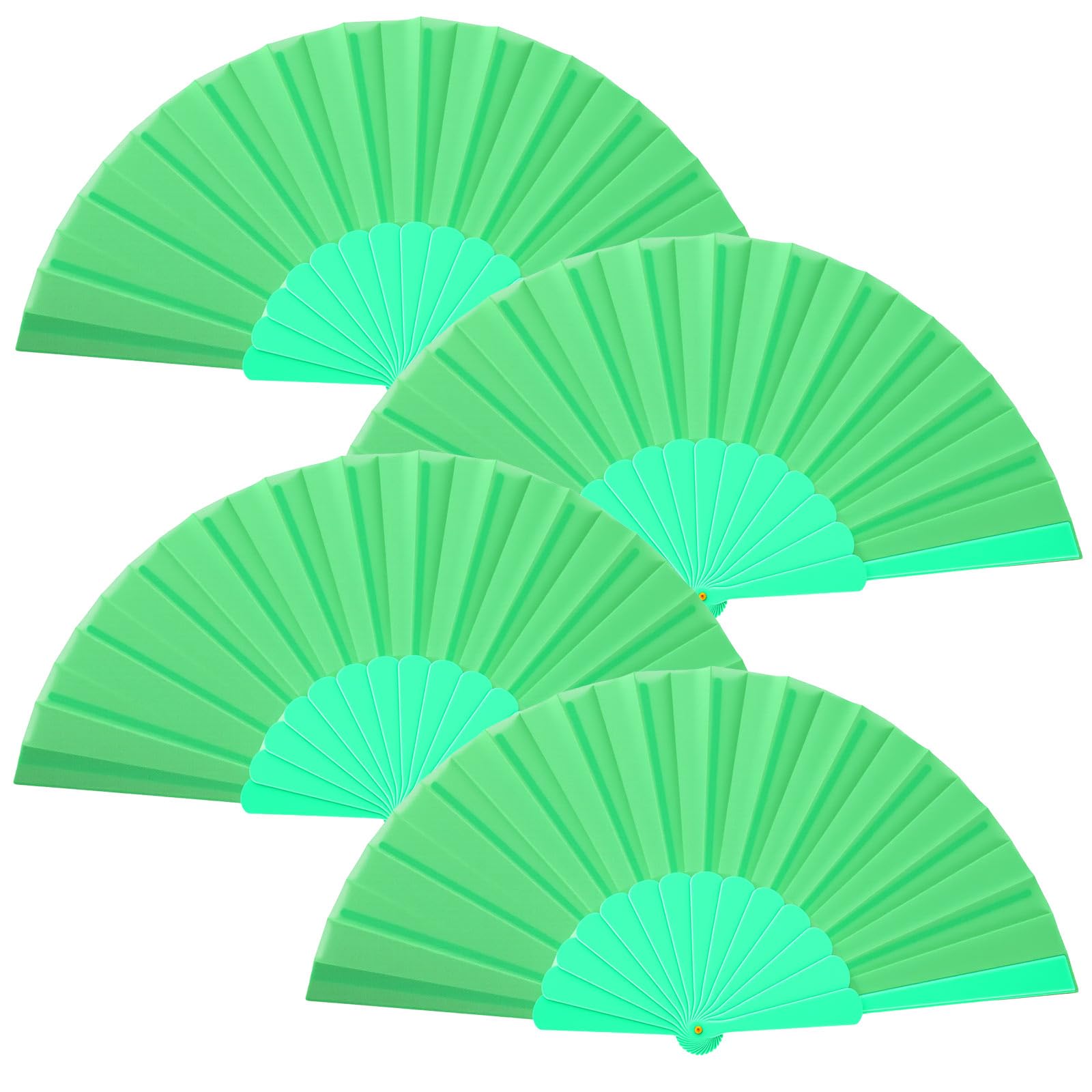 Blulu 4 Pieces Handheld Folding Fan Small Chinese Hand Fans in Oriental Cloth Fabric for Dancing, Party, Wedding Gifts, Craft DIY, Home Decorations(Grass Green)
