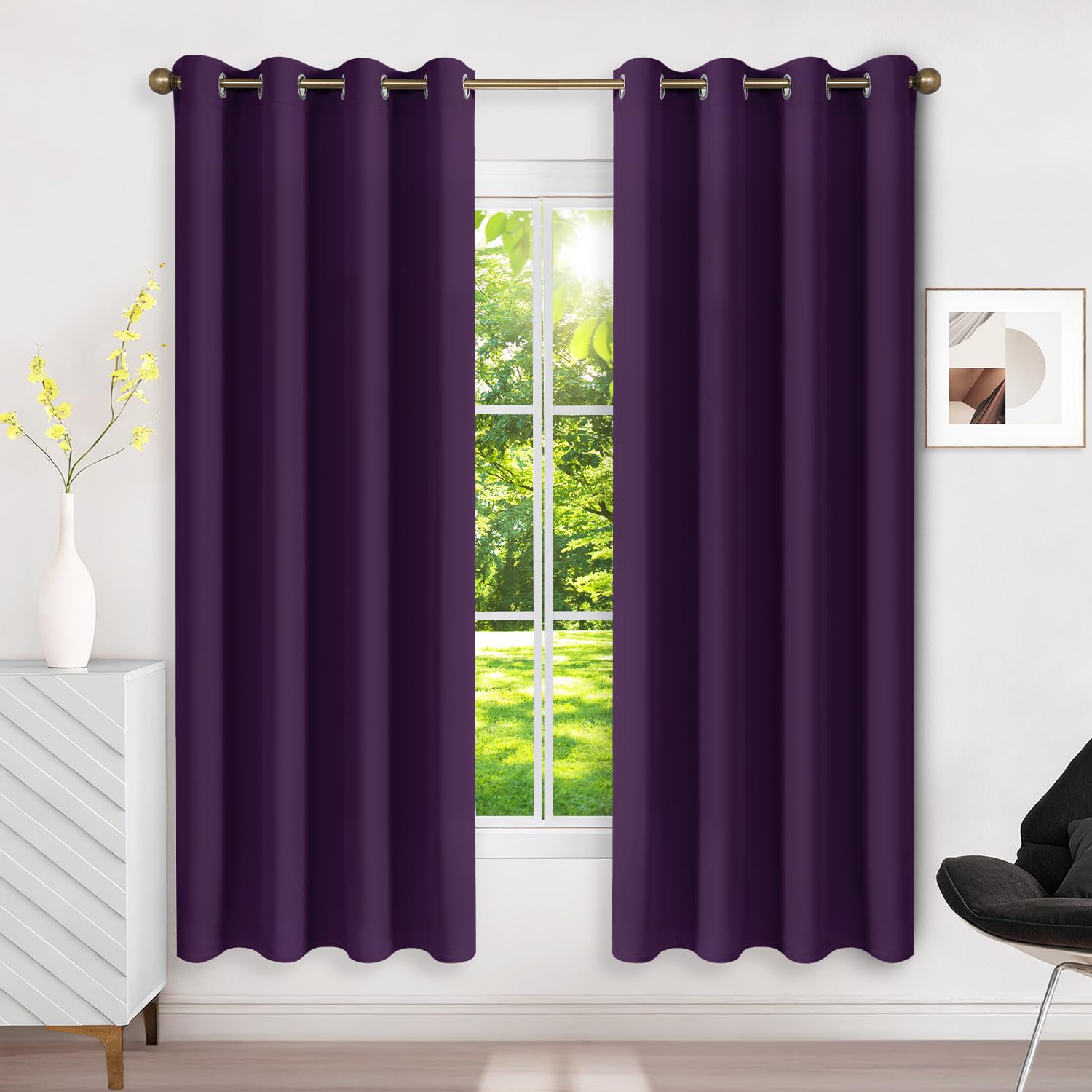 Runyéla Verdunklungsvorhänge mit Ösen Gardinen 2er Set, Vorhänge Blickdicht Thermovorhang Hitzeschutz, Ösenvorhang Thermogardine für Schlafzimmer Wohnzimmer Blackout Curtain