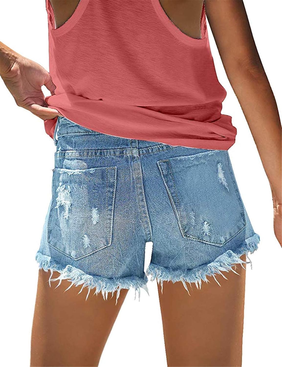 onlypuff Women Denim Shorts Ripped Mid Waisted Jean Shorts with Pockets - Image 3